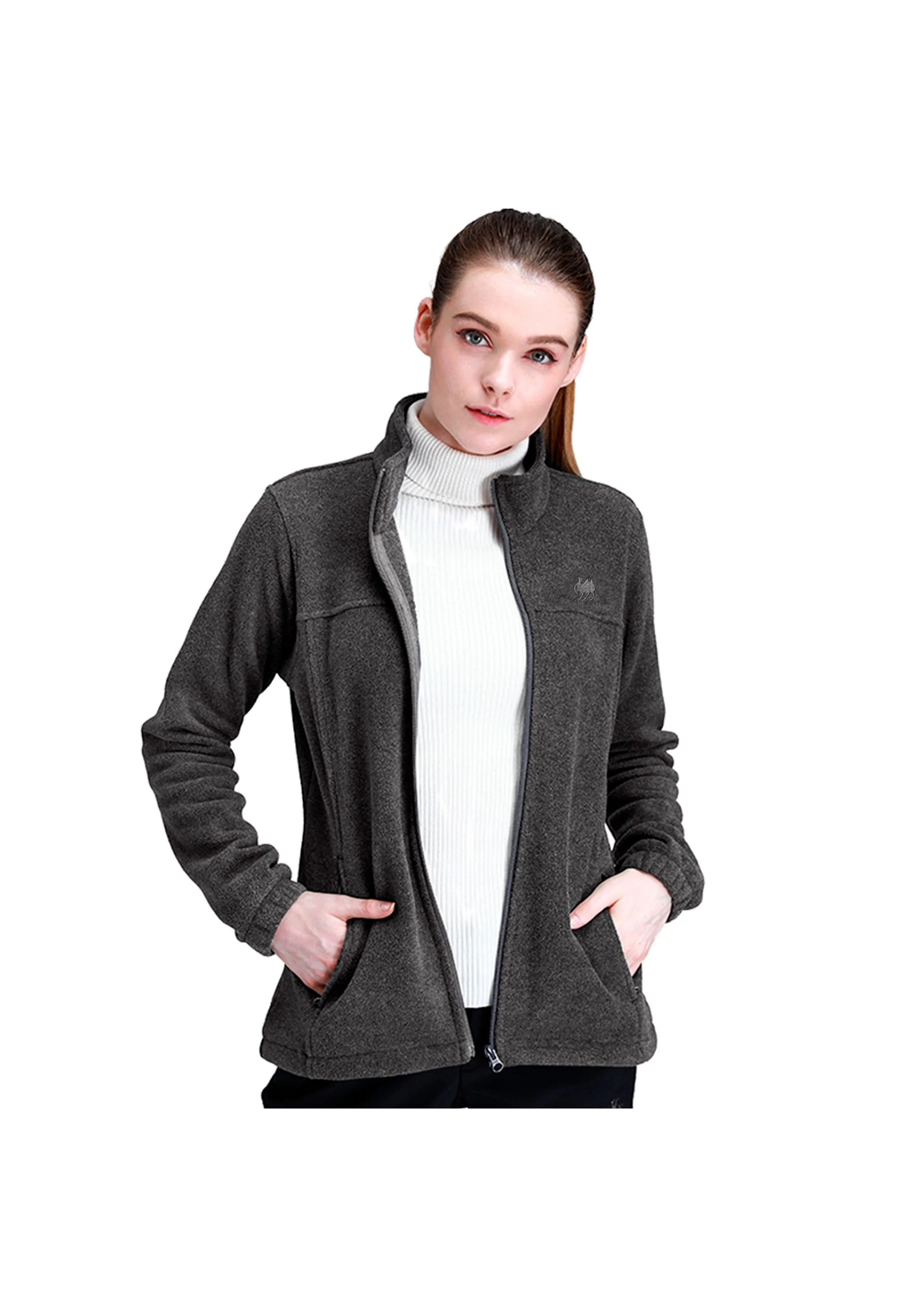 Women's Fall Gray Regular Fit Short Lightweight Warm Fleece Jackets - Image 2