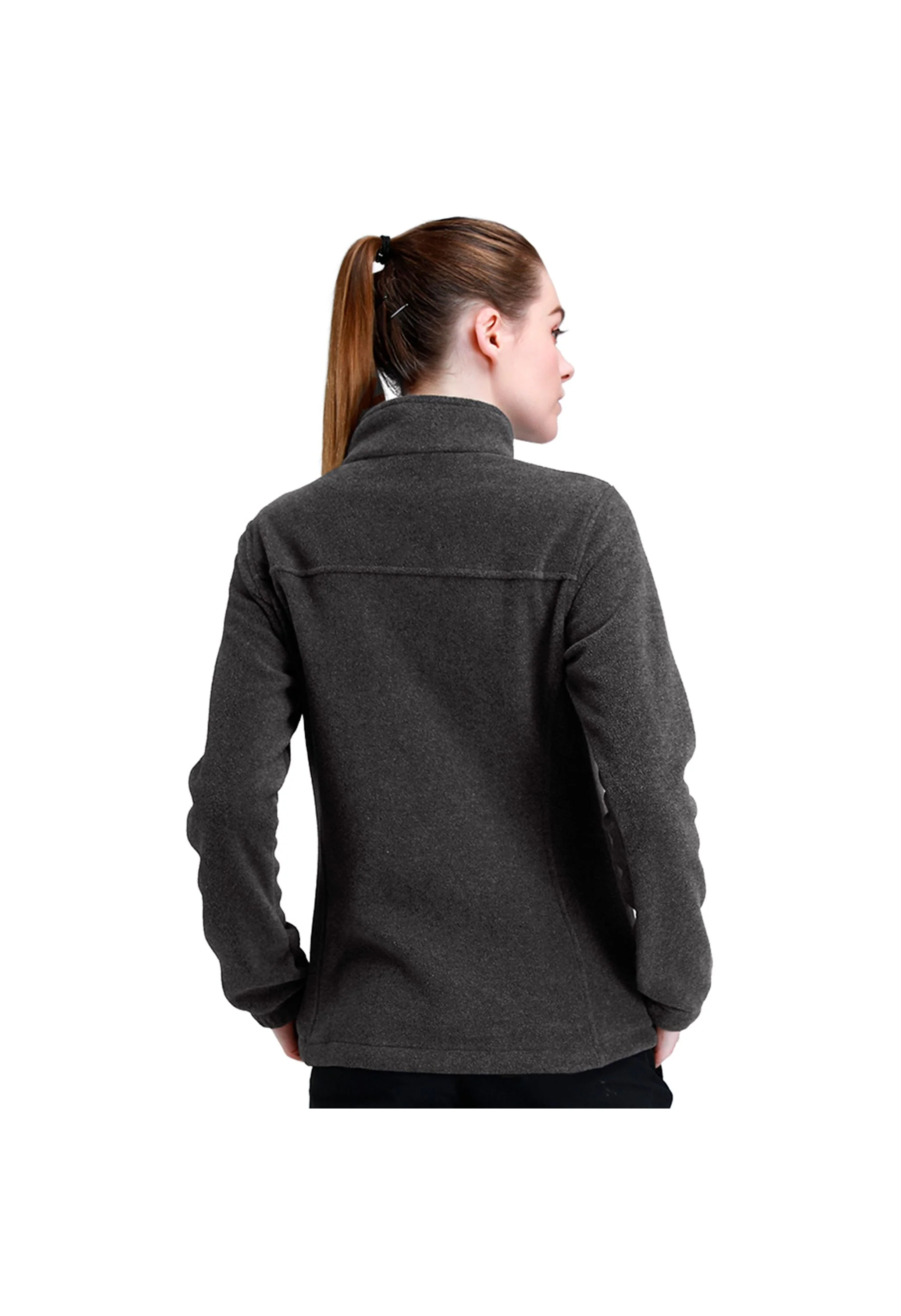 Women's Fall Gray Regular Fit Short Lightweight Warm Fleece Jackets - Image 3
