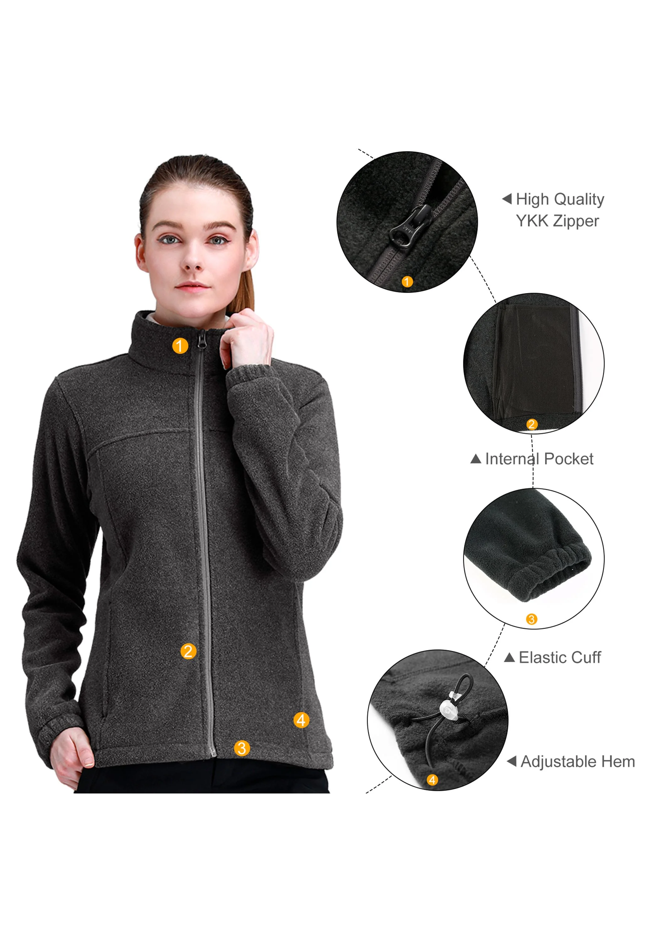 Women's Fall Gray Regular Fit Short Lightweight Warm Fleece Jackets - Image 4
