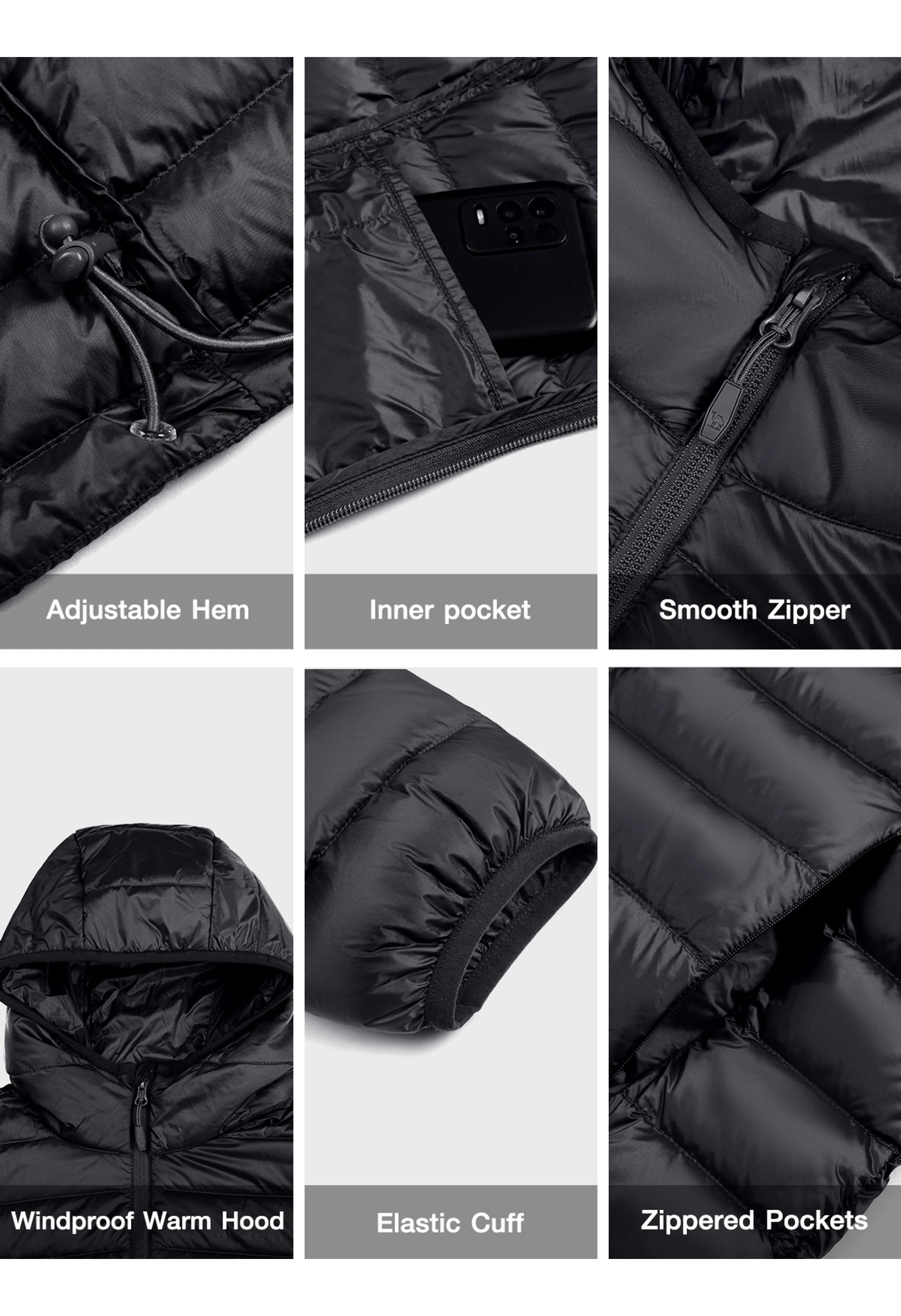 Women's Winter Black Regular Fit Short Lightweight Windproof Down Jacket - Image 7
