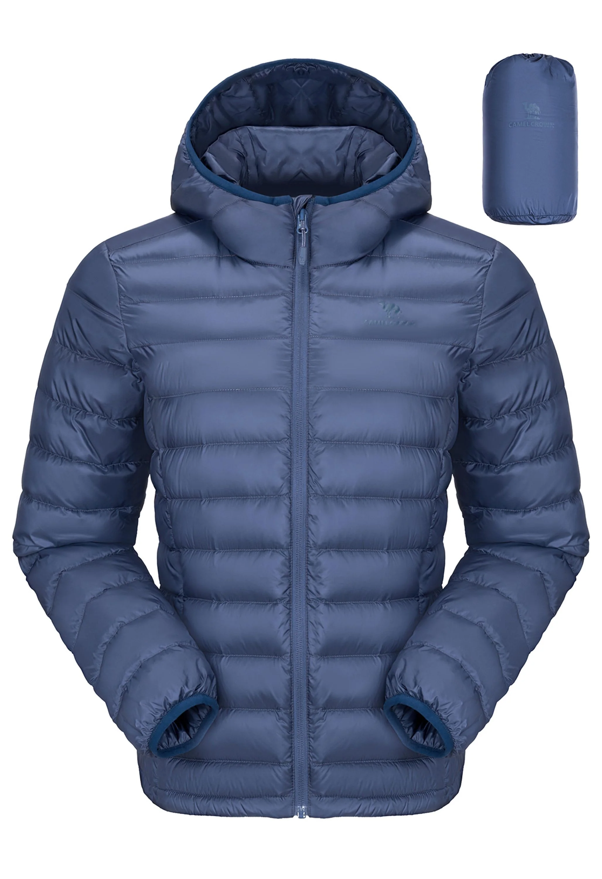 Women's Winter Blue Regular Fit Short Lightweight Windproof Down Jacket - Image 3