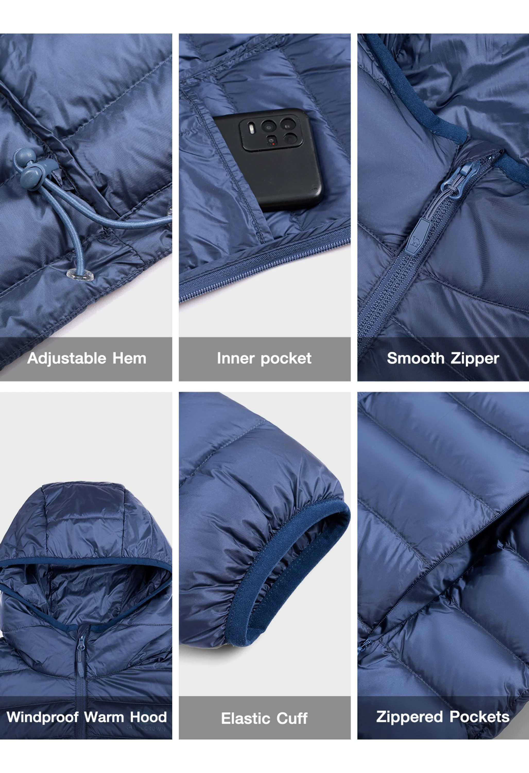 Women's Winter Blue Regular Fit Short Lightweight Windproof Down Jacket - Image 7