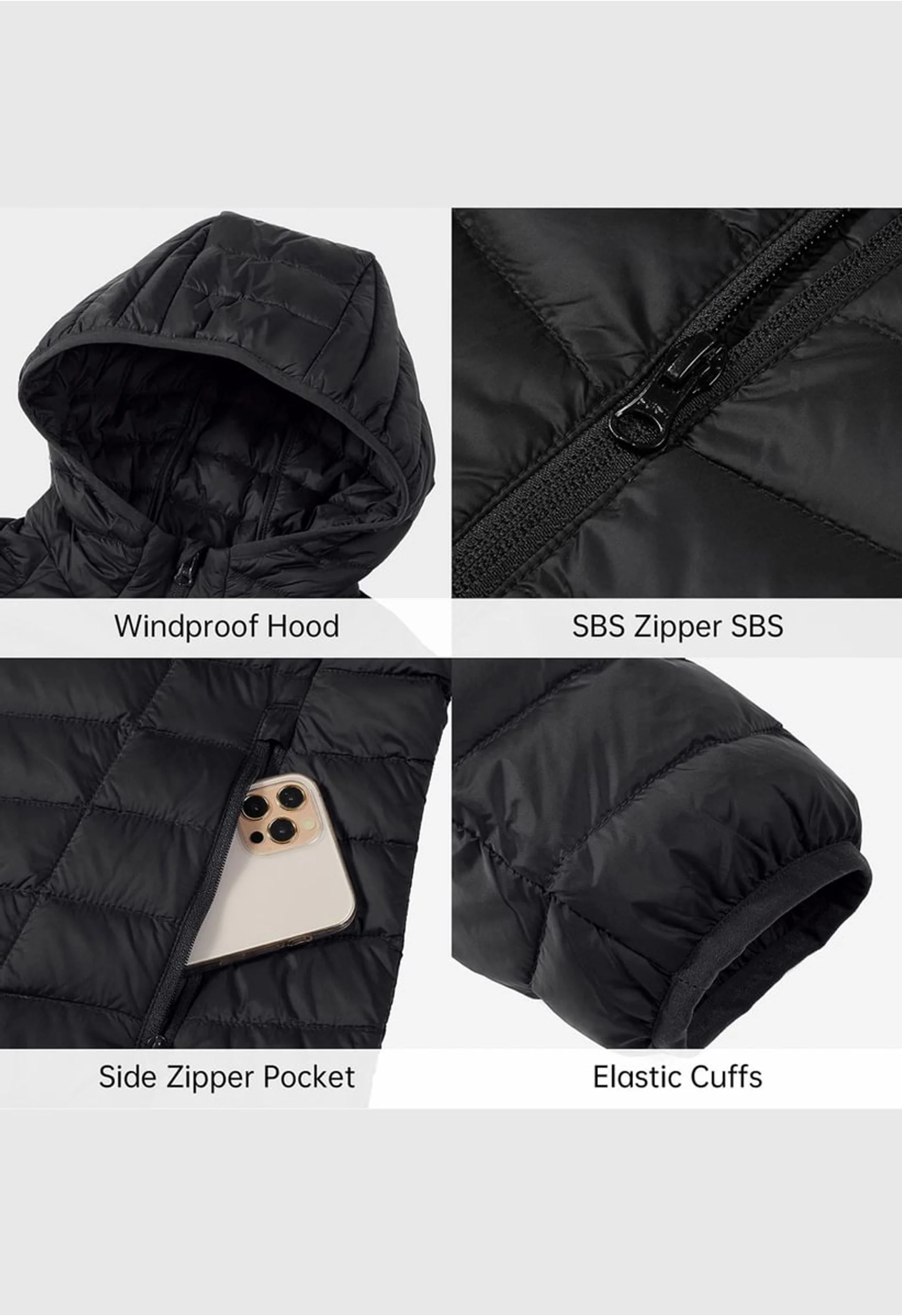 Women's Winter Black Regular Fit Short Lightweight Windproof Down Jacket - Image 7