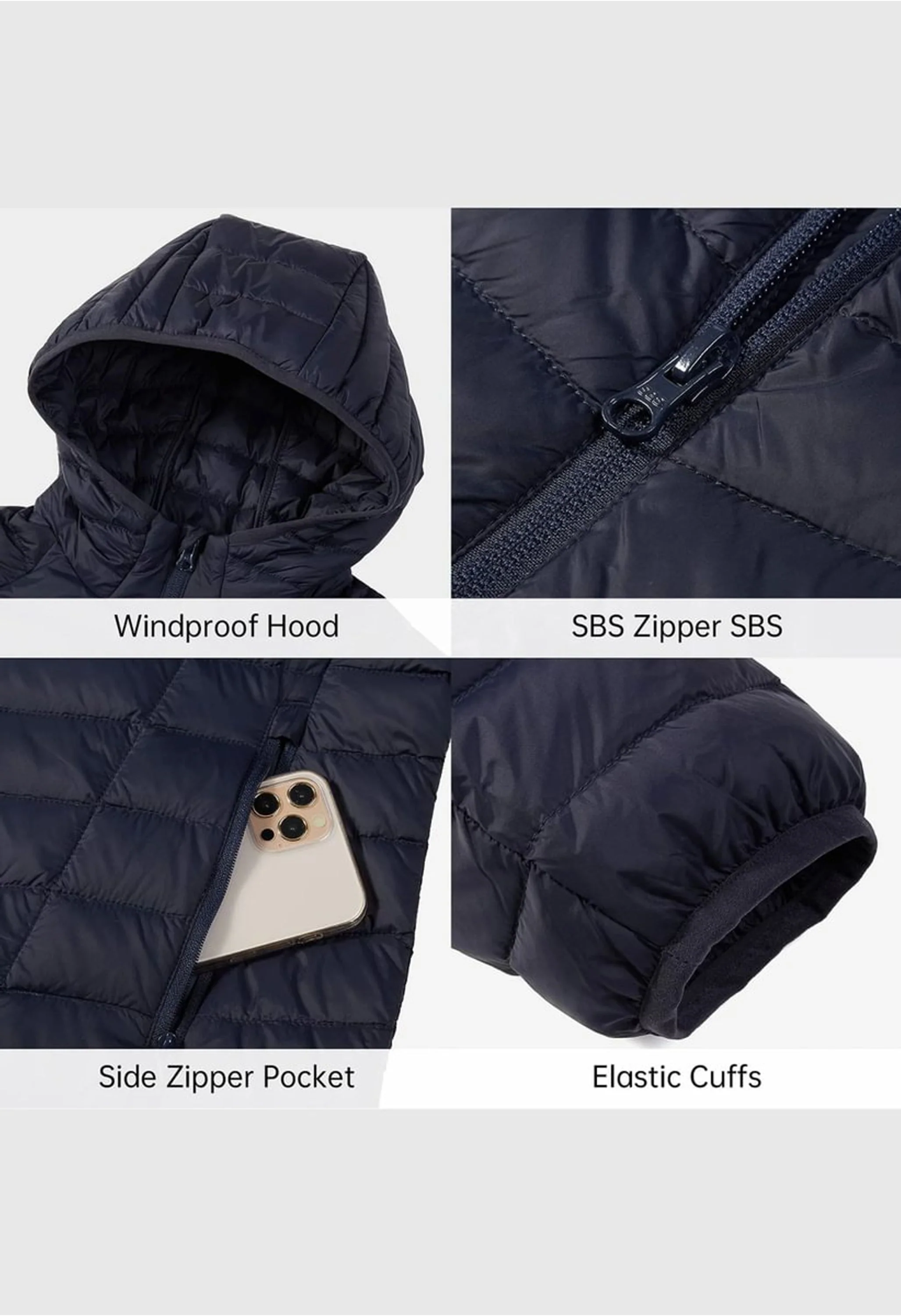 Women's Winter Blue Regular Fit Short Lightweight Windproof Down Jacket - Image 6