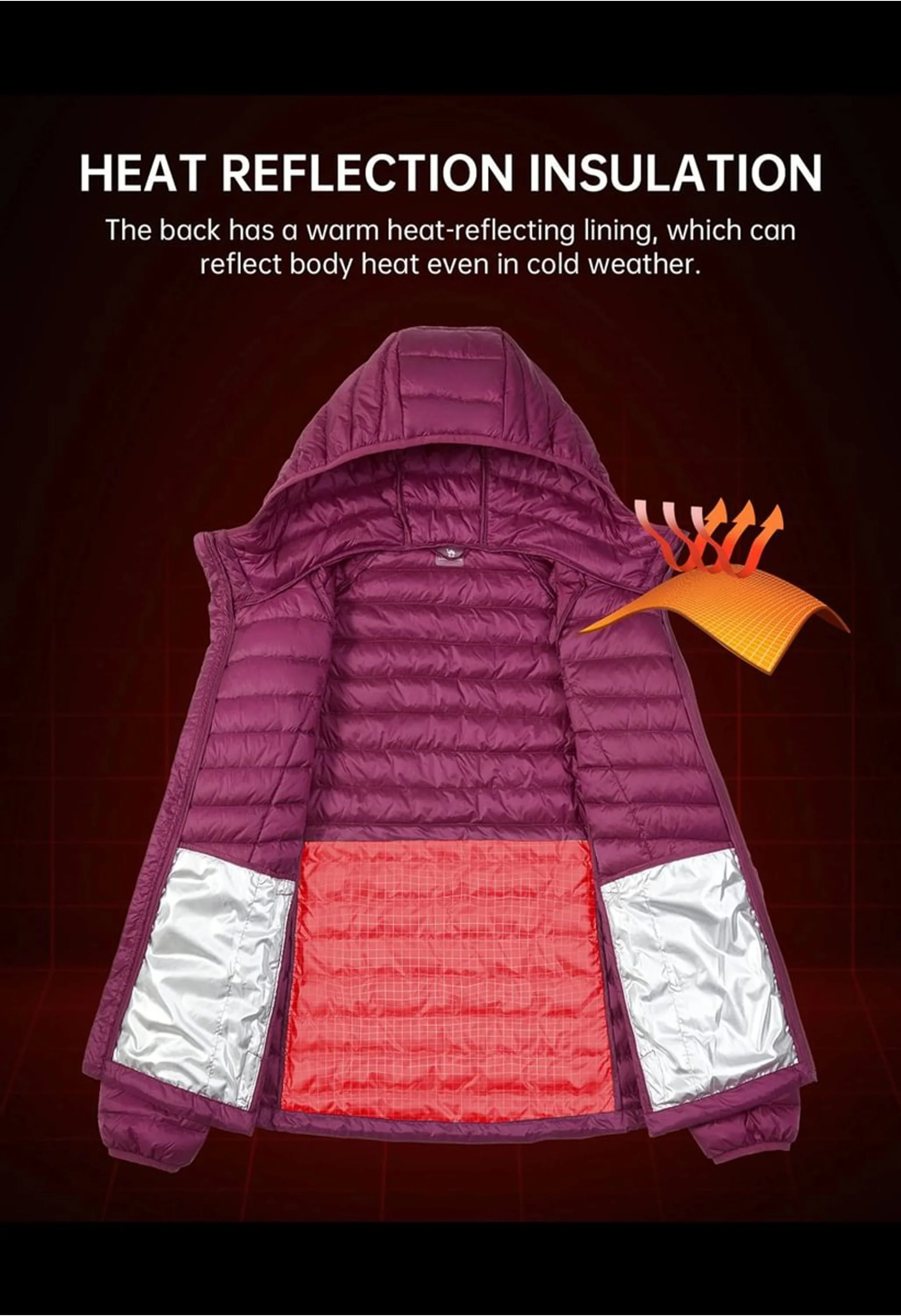 Women's Winter Purple Regular Fit Short Lightweight Windproof Down Jacket - Image 5