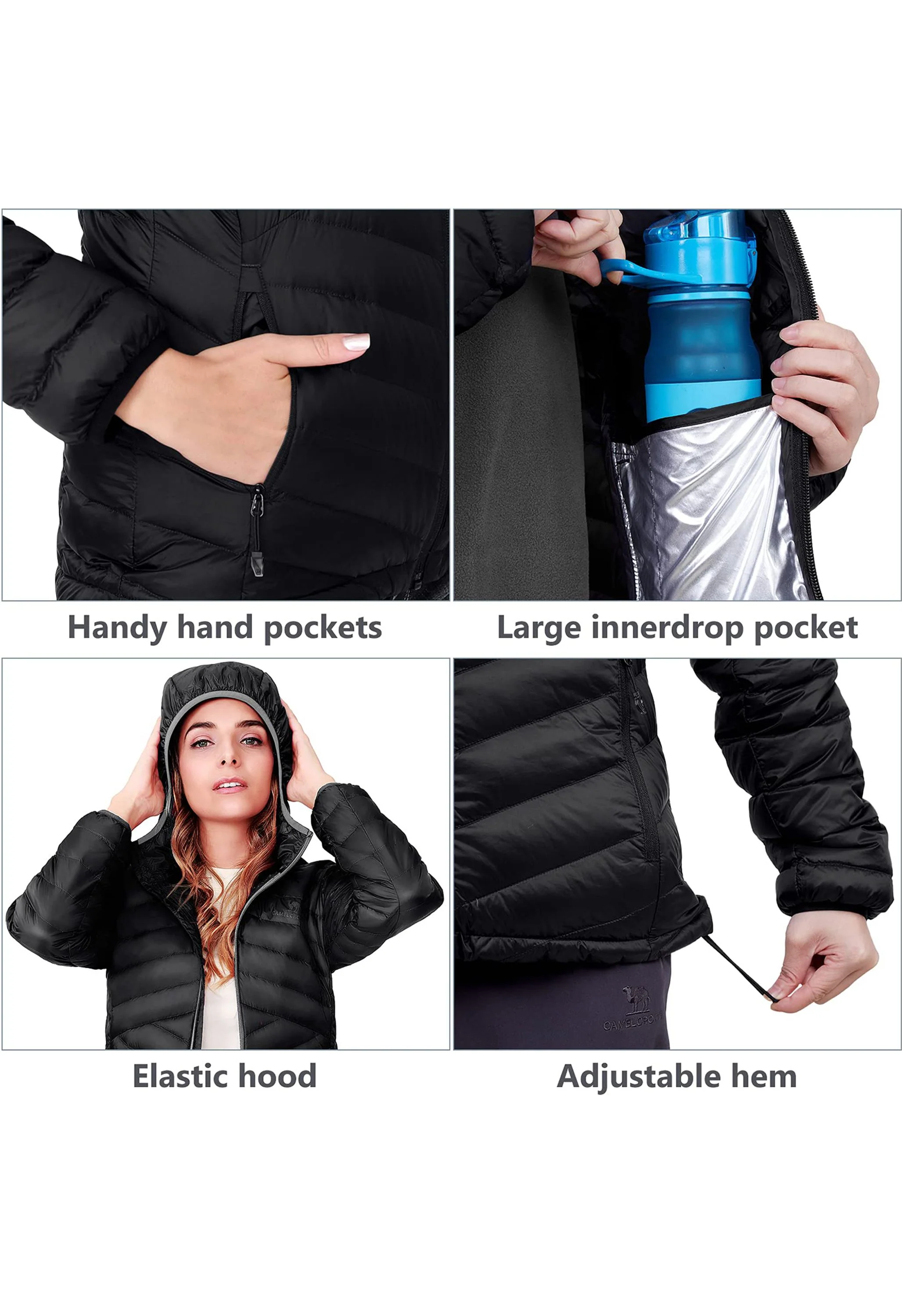 Women's Winter Black Regular Fit Short Lightweight Windproof Down Jacket - Image 3