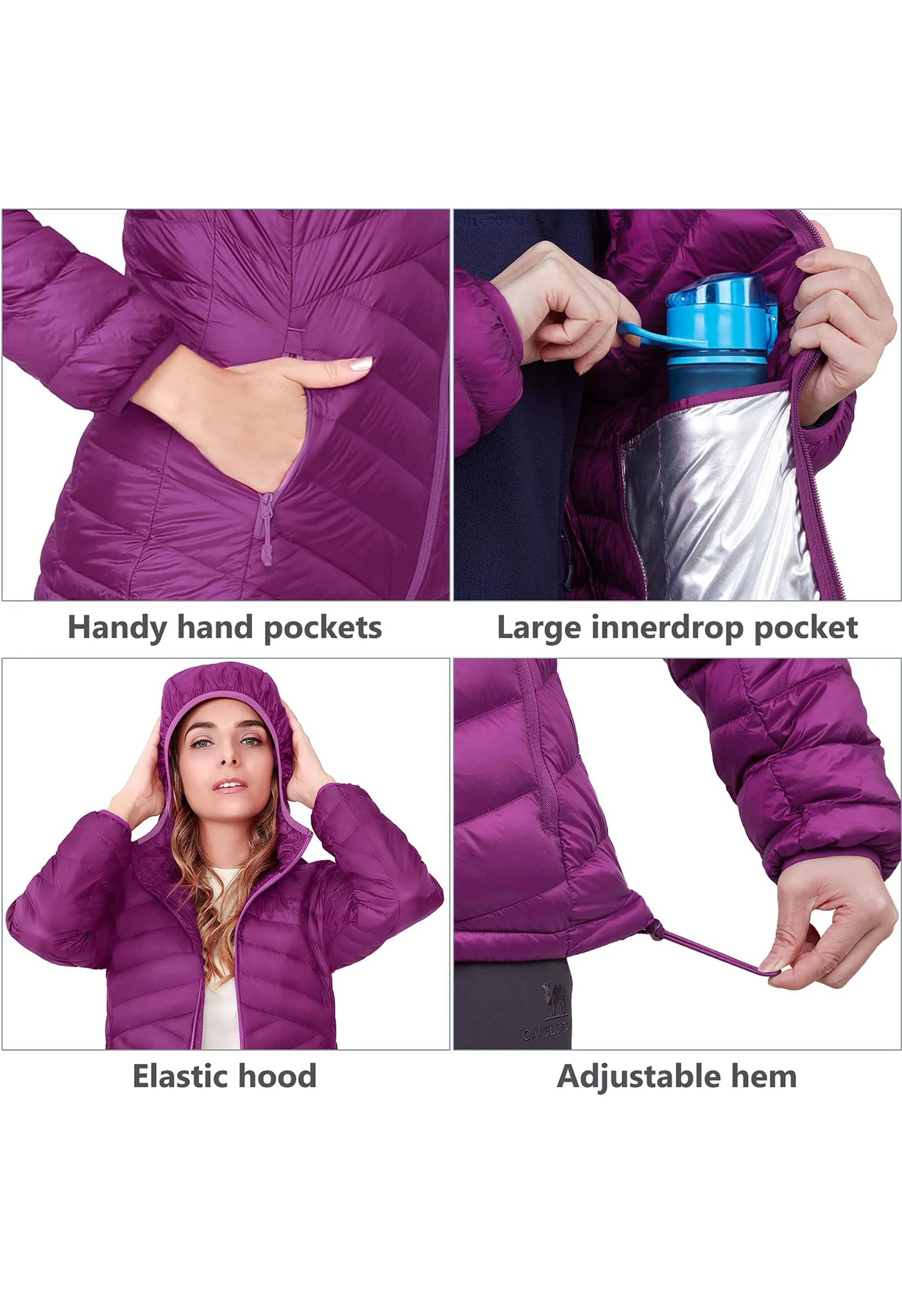 Women's Winter Purple Regular Fit Short Lightweight Windproof Down Jacket - Image 2