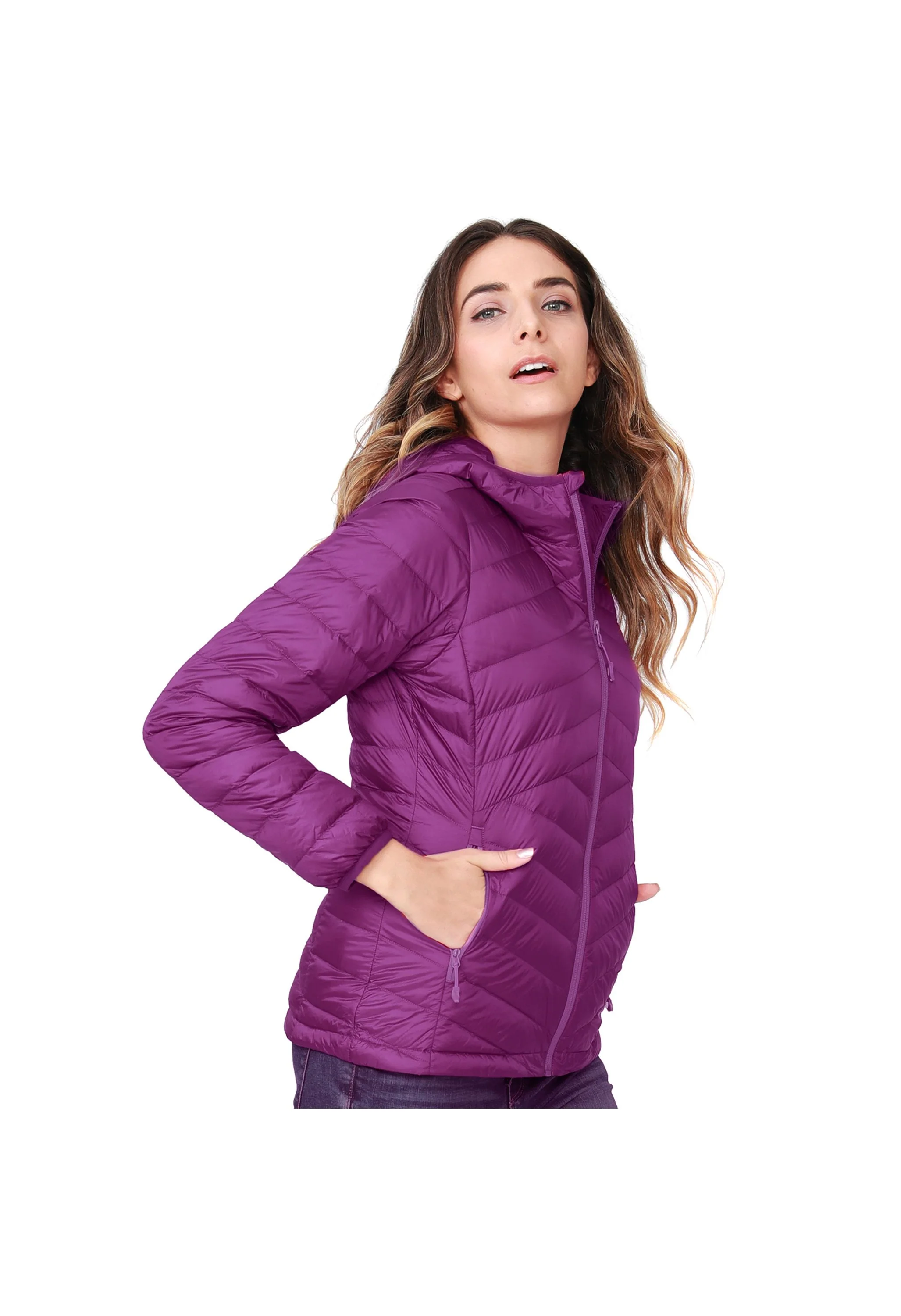 Women's Winter Purple Regular Fit Short Lightweight Windproof Down Jacket - Image 4