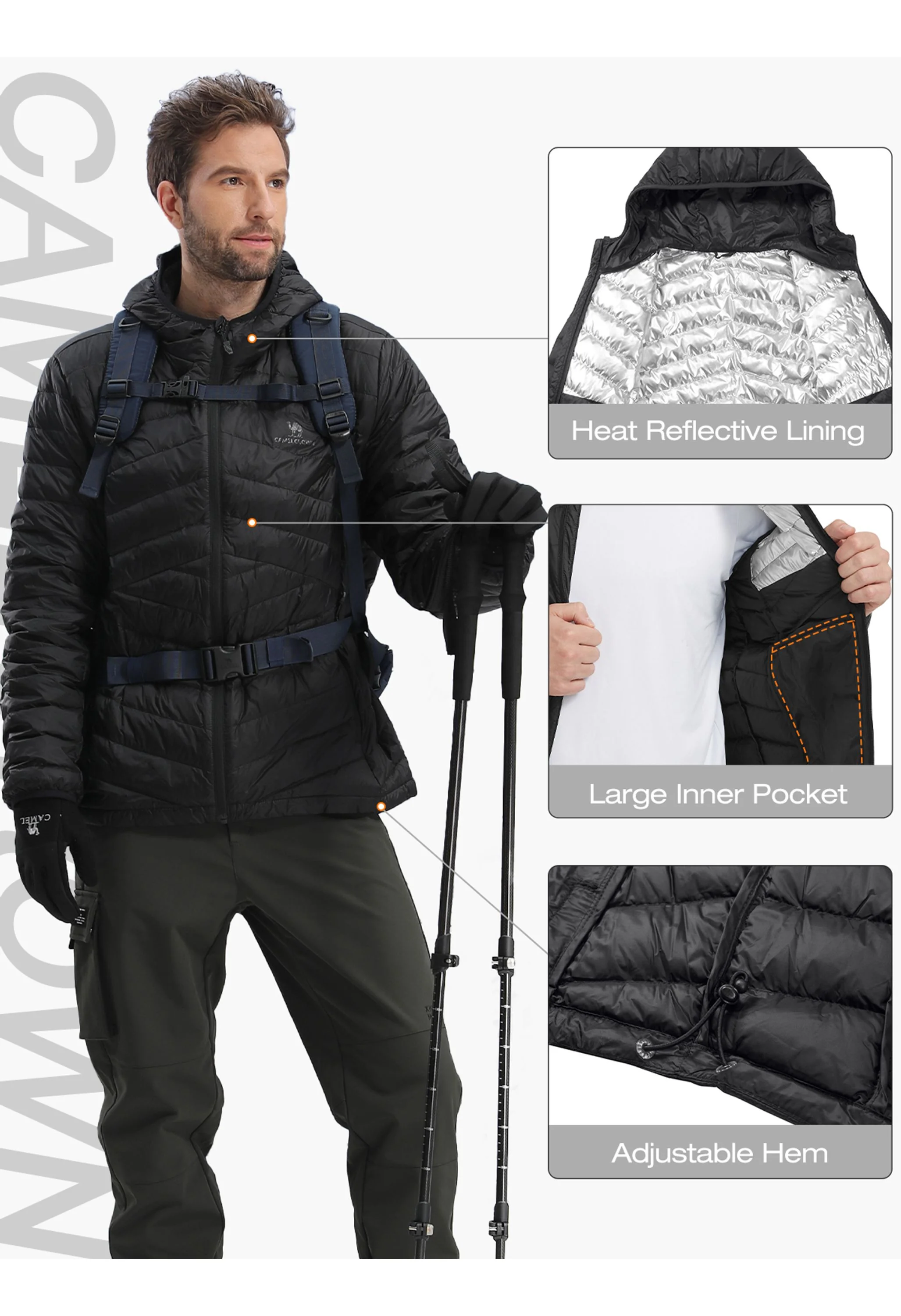Men's Winter Black Regular Fit Short Lightweight Windproof Down Jacket - Image 4