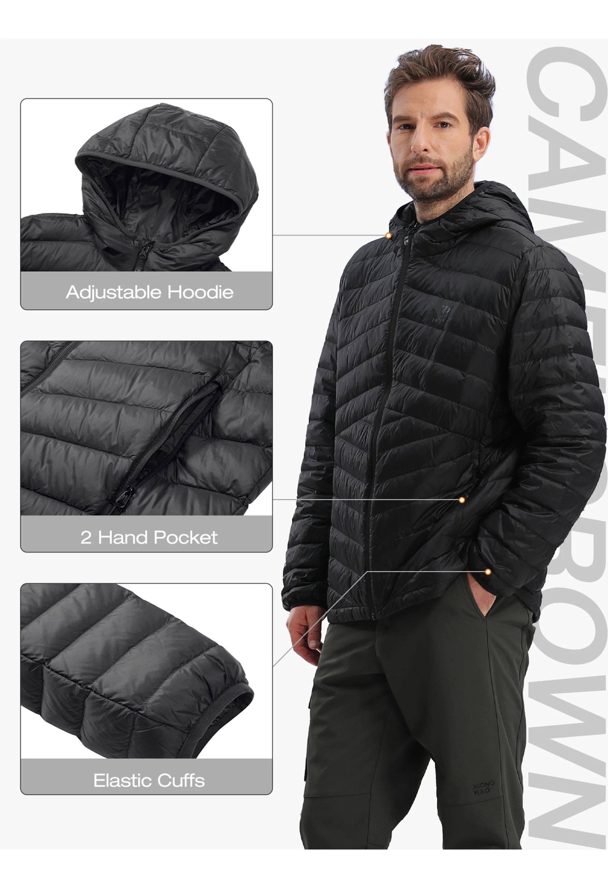 Men's Winter Black Regular Fit Short Lightweight Windproof Down Jacket - Image 5