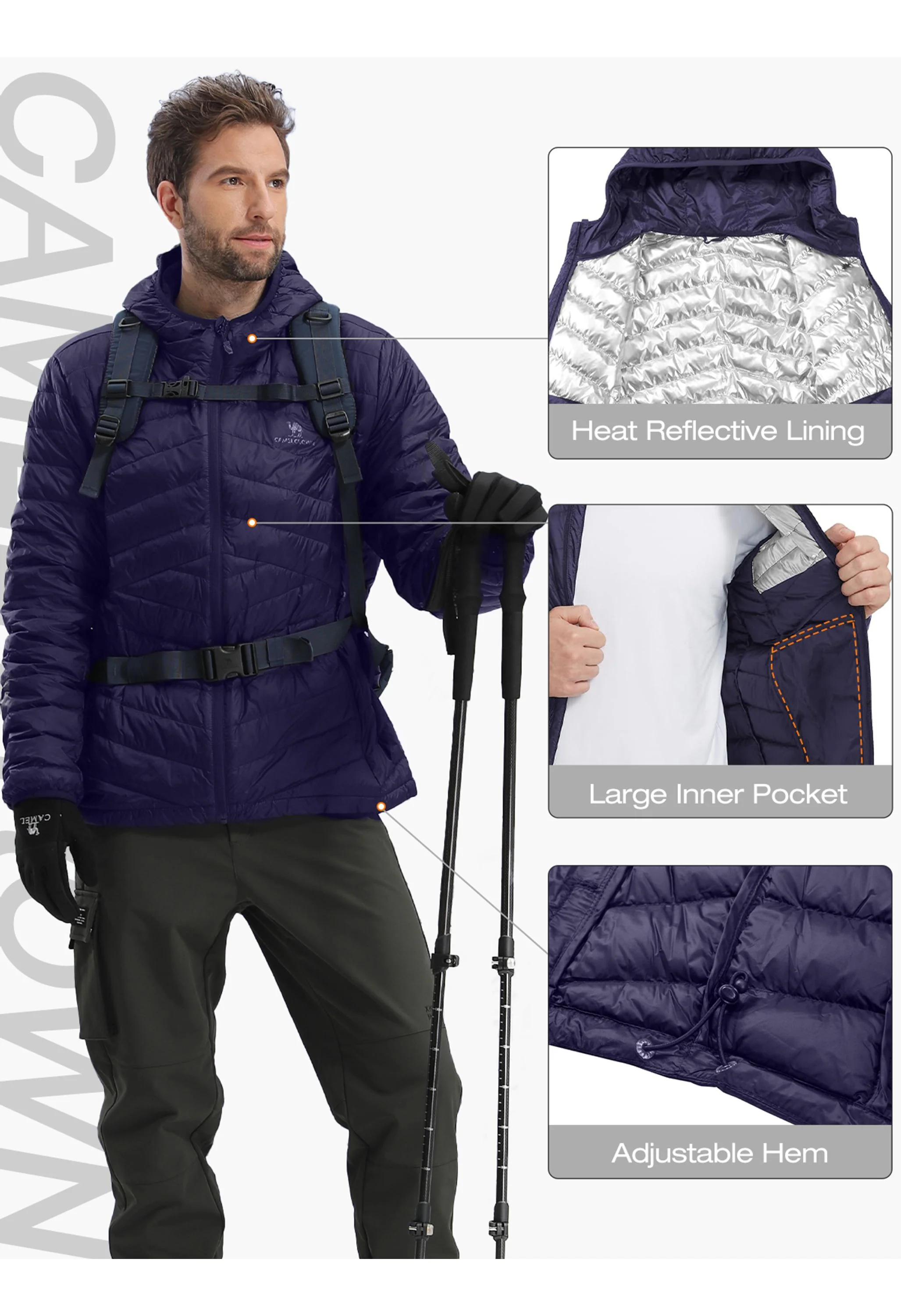 Men's Winter Blue Regular Fit Short Lightweight Windproof Down Jacket - Image 4