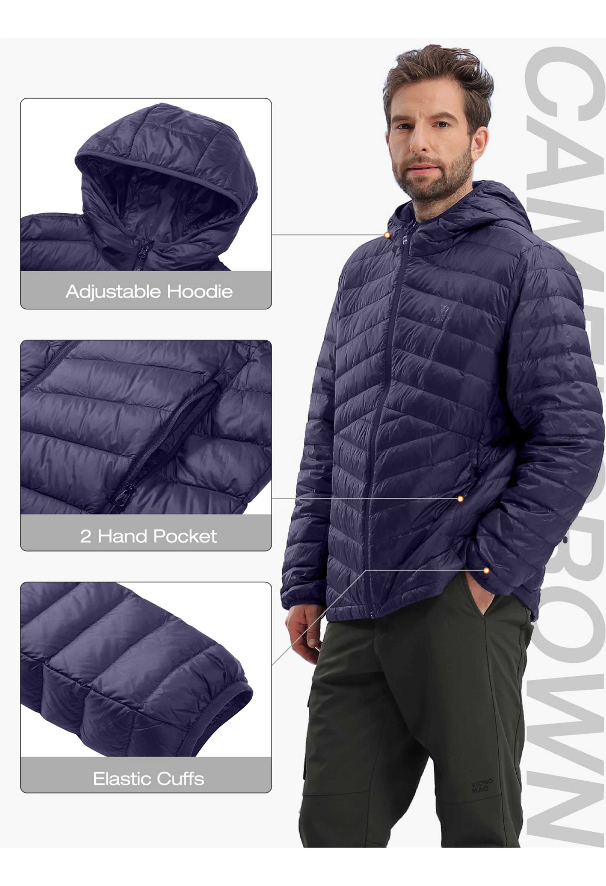 Men's Winter Blue Regular Fit Short Lightweight Windproof Down Jacket - Image 5