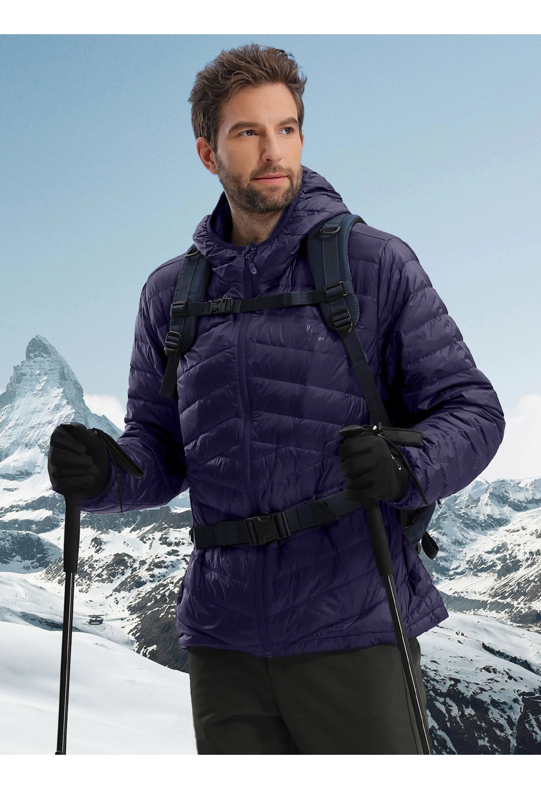 Men's Winter Blue Regular Fit Short Lightweight Windproof Down Jacket - Image 6