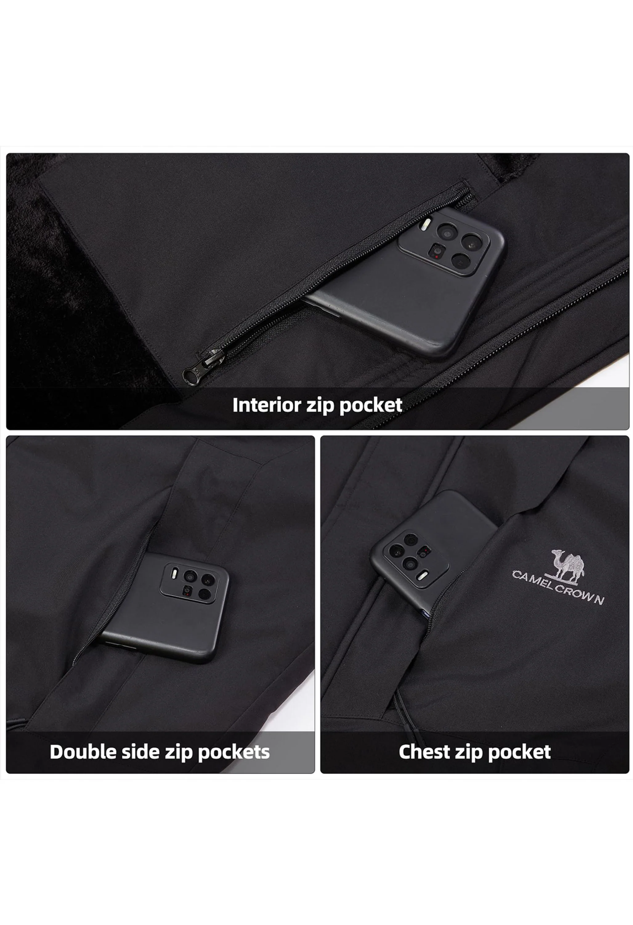 Men's Winter Black Regular Fit Short Waterproof Windproof Ski Jacket - Image 4