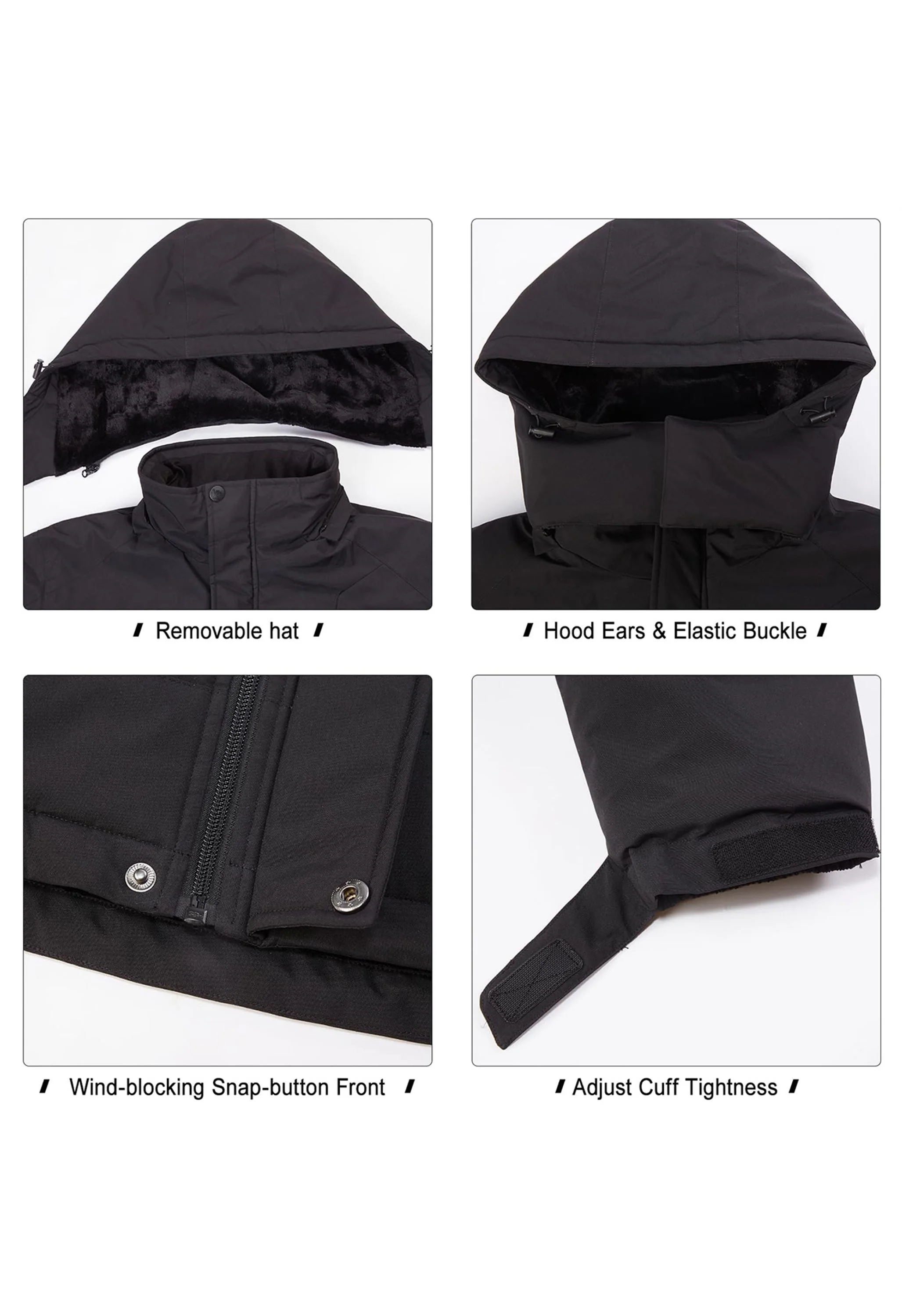 Men's Winter Black Regular Fit Short Waterproof Windproof Ski Jacket - Image 5