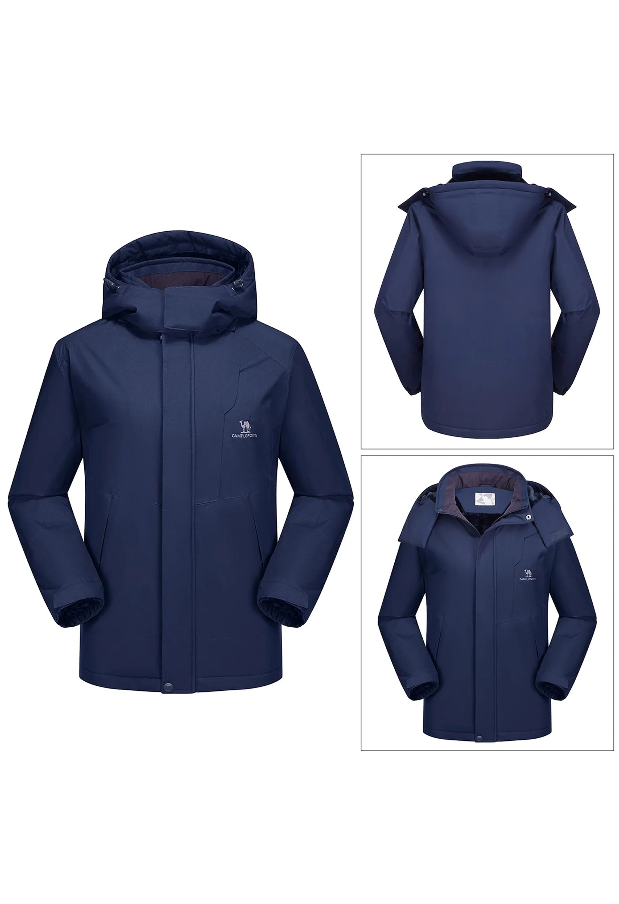 Men's Winter Dark Blue Regular Fit Short Waterproof Windproof Ski Jacket - Image 3