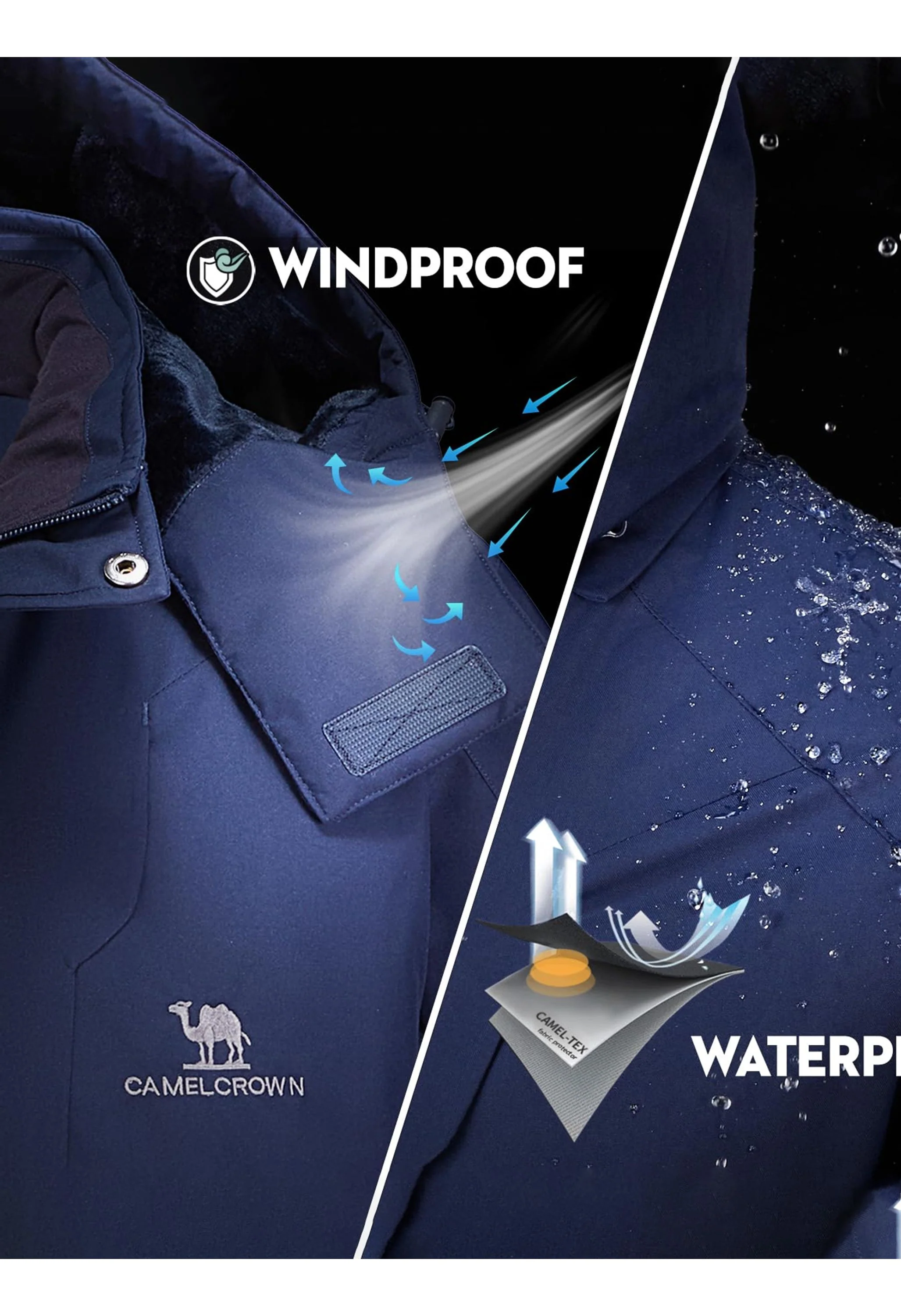 Men's Winter Dark Blue Regular Fit Short Waterproof Windproof Ski Jacket - Image 4
