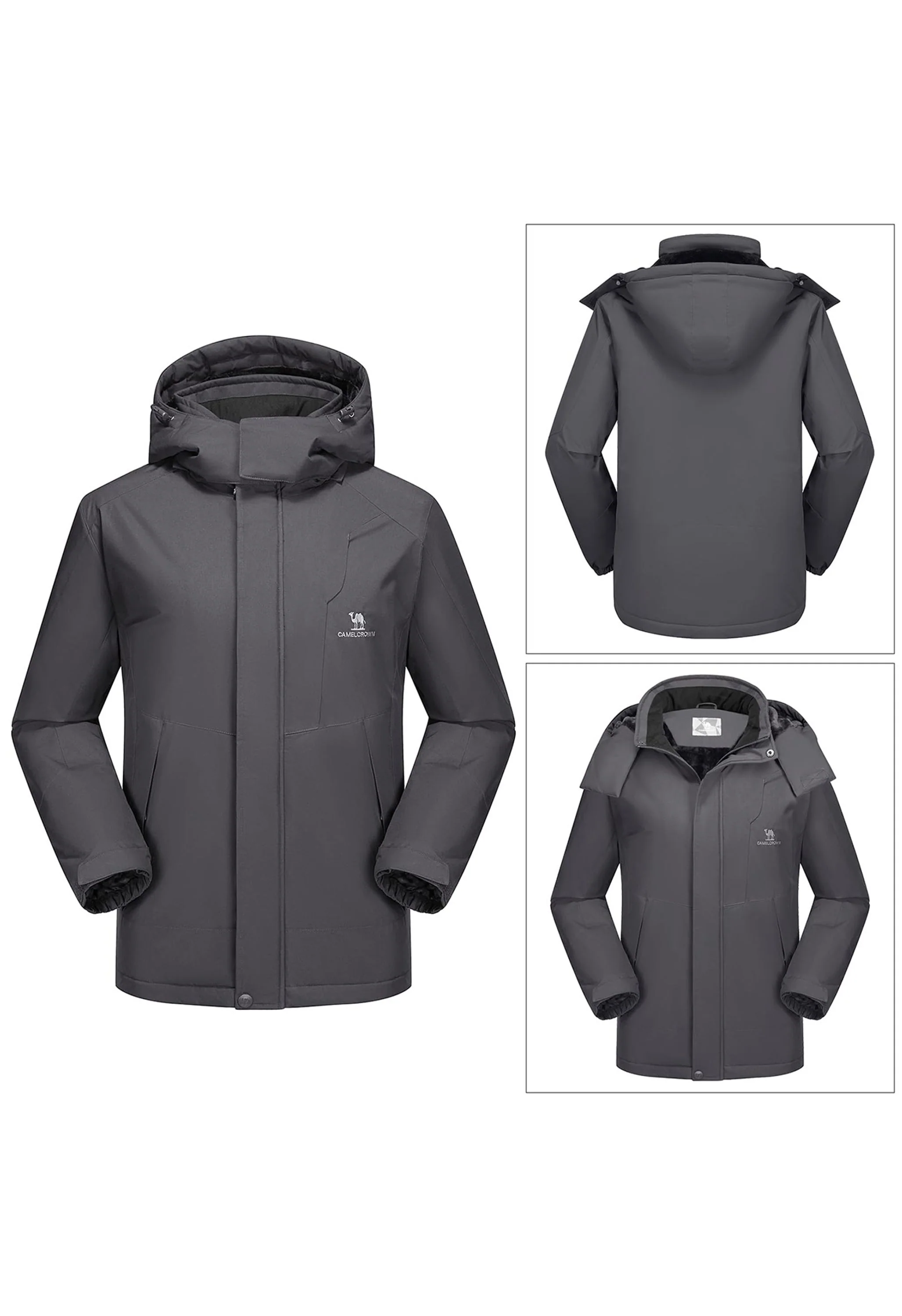 Men's Winter Gray Regular Fit Short Waterproof Windproof Ski Jacket - Image 3