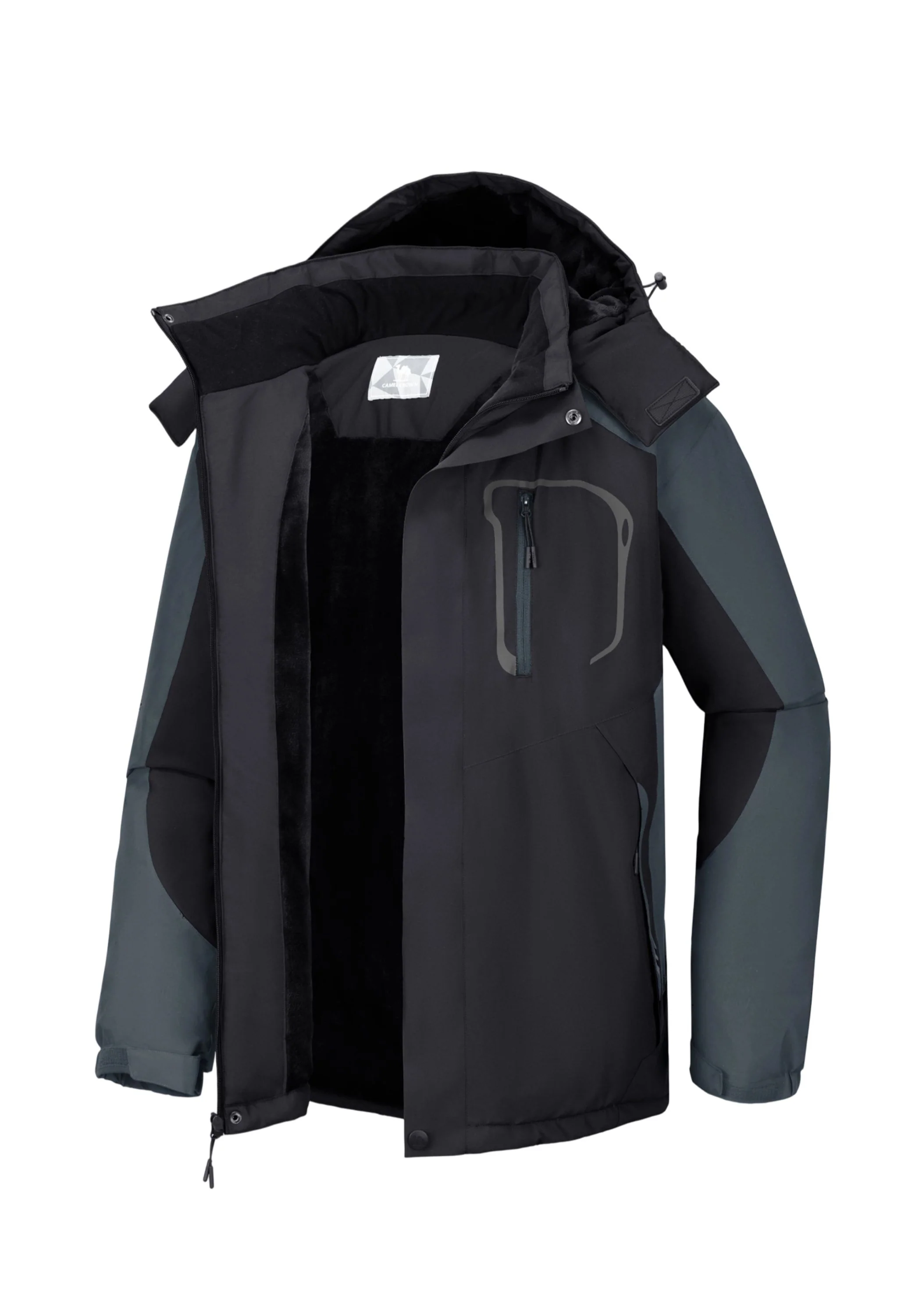 Men's Winter Black Regular Fit Short Waterproof Windproof Ski Jacket - Image 2