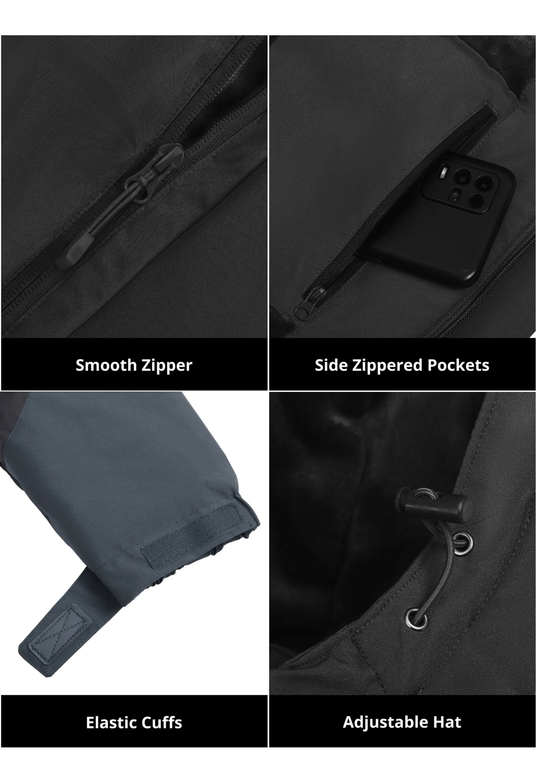 Men's Winter Black Regular Fit Short Waterproof Windproof Ski Jacket - Image 6
