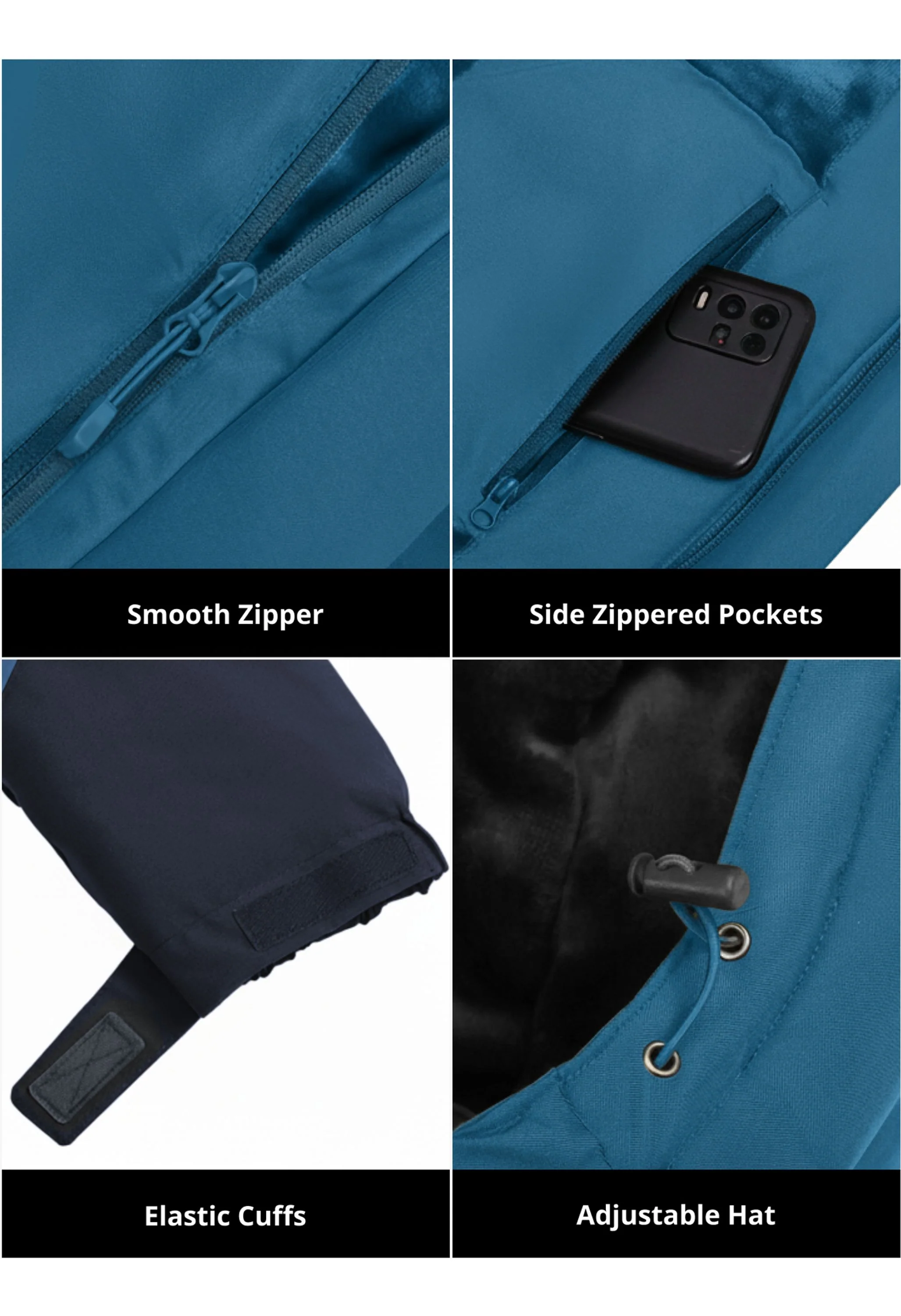 Men's Winter Blue Regular Fit Short Waterproof Windproof Ski Jacket - Image 6