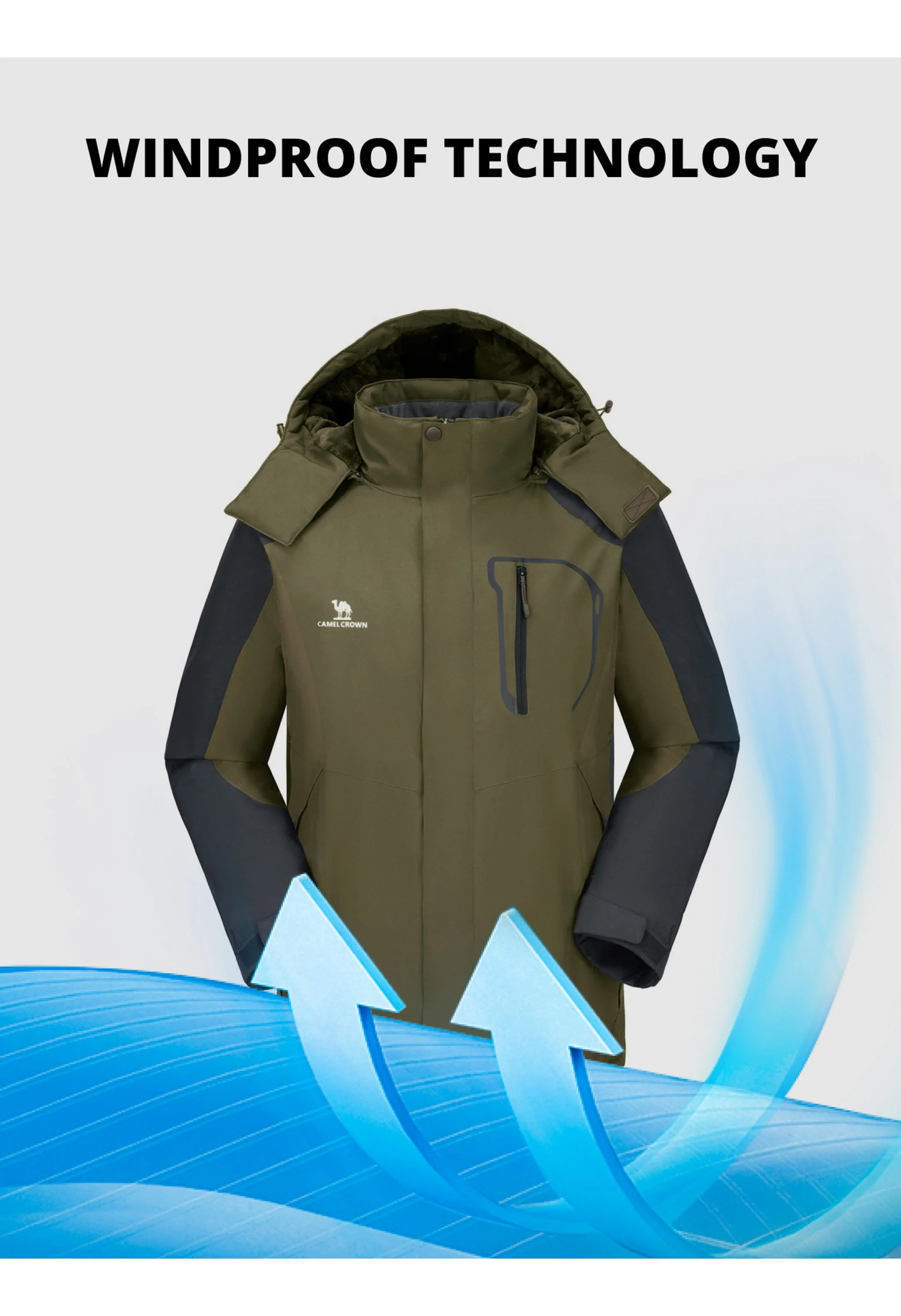 Men's Winter Brown Regular Fit Short Waterproof Windproof Ski Jacket - Image 4