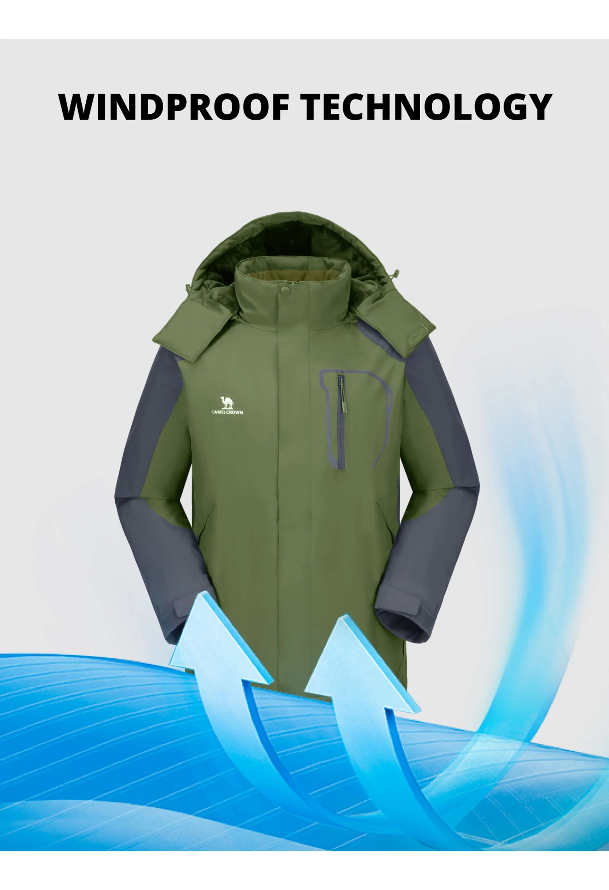 Men's Winter Green Regular Fit Short Waterproof Windproof Ski Jacket - Image 4