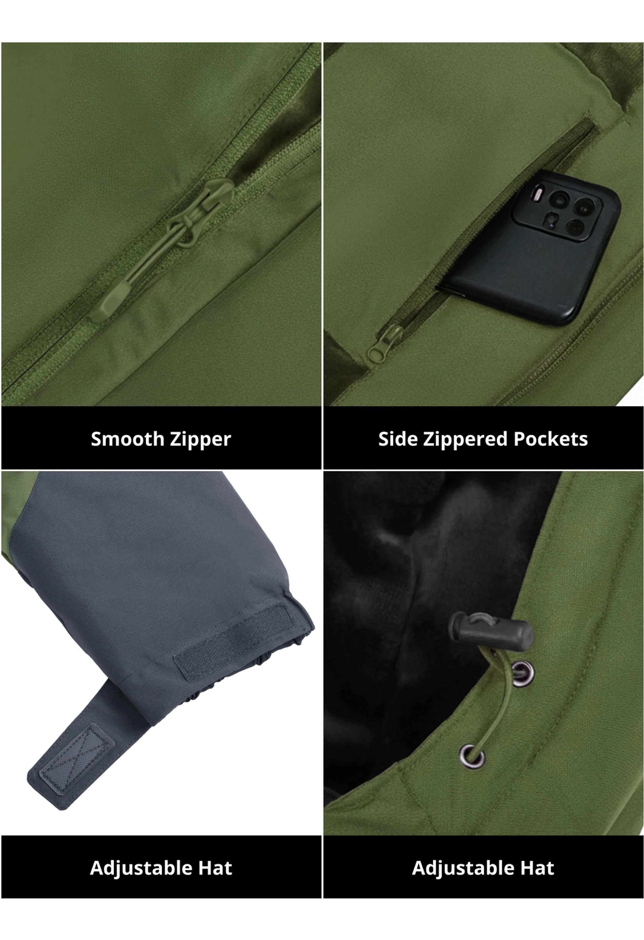 Men's Winter Green Regular Fit Short Waterproof Windproof Ski Jacket - Image 6