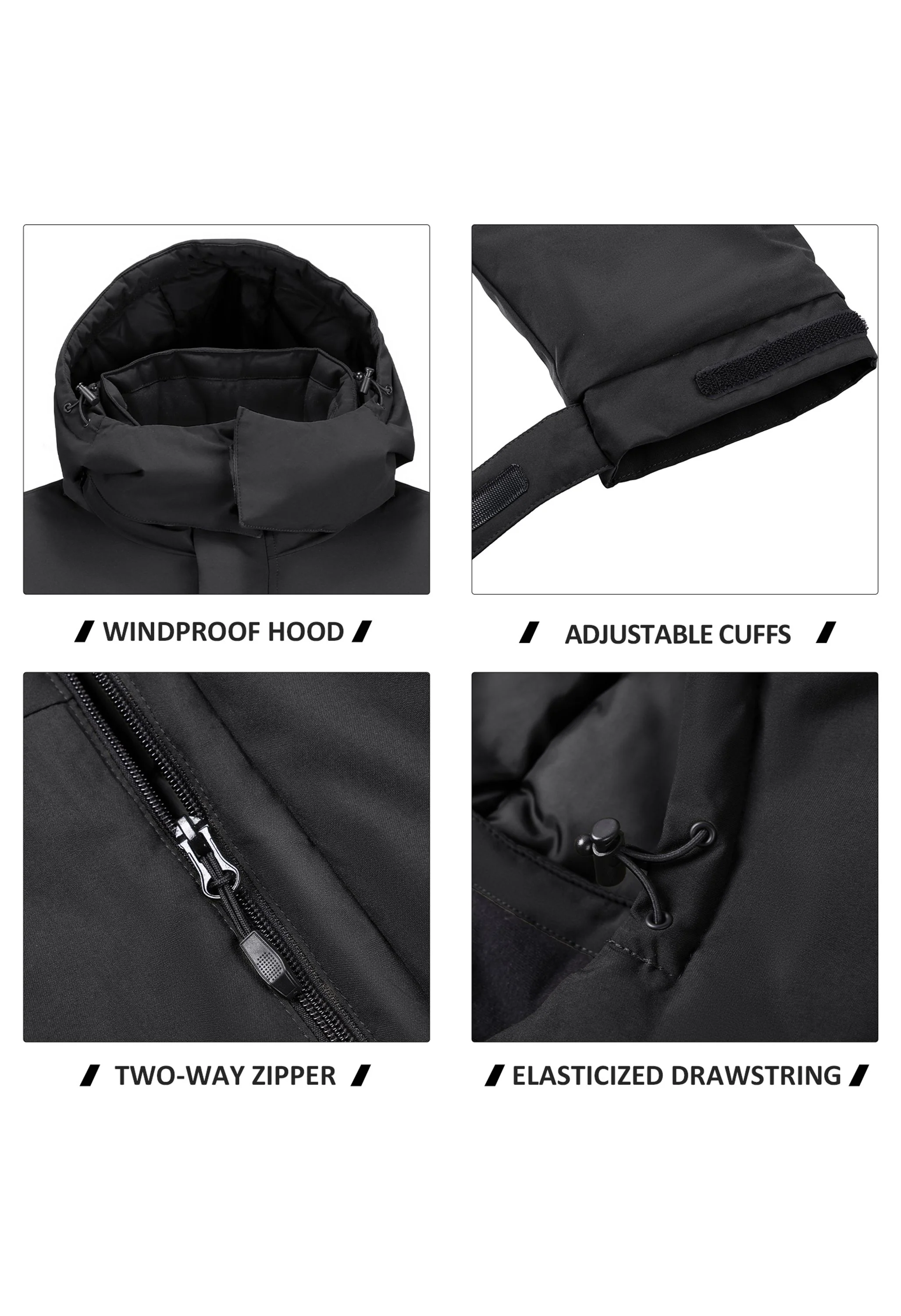 Men's Winter Black Regular Fit Short Waterproof Windproof Ski Jacket - Image 4