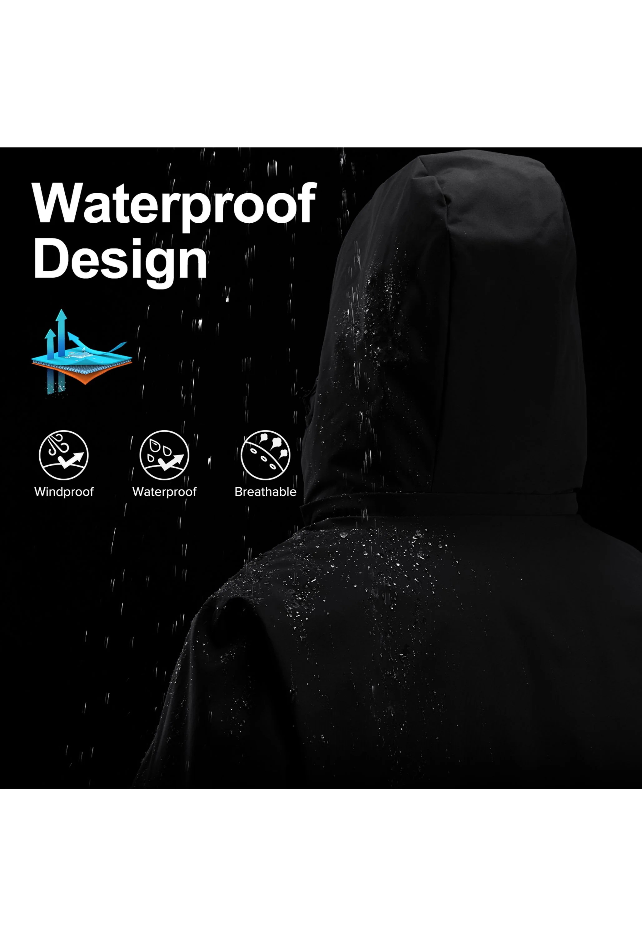 Men's Winter Black Regular Fit Short Waterproof Windproof Ski Jacket - Image 5