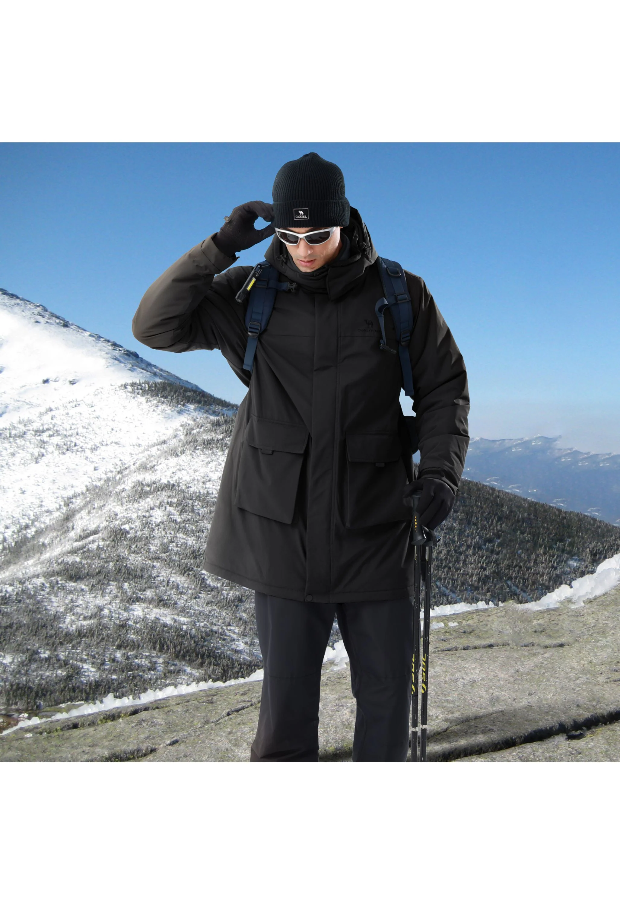 Men's Winter Black Regular Fit Short Waterproof Windproof Ski Jacket - Image 8