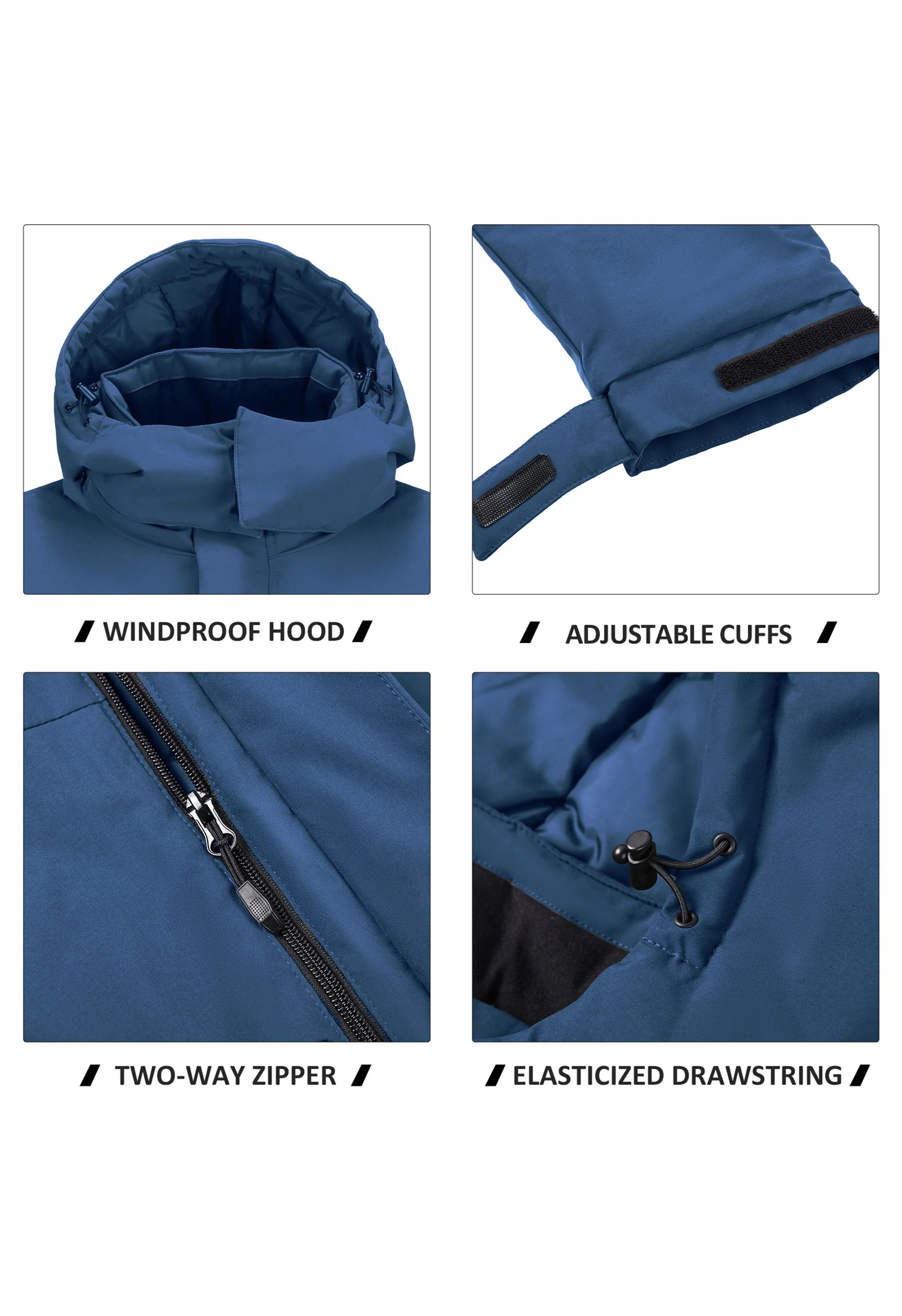 Men's Winter Blue Regular Fit Short Waterproof Windproof Ski Jacket - Image 4