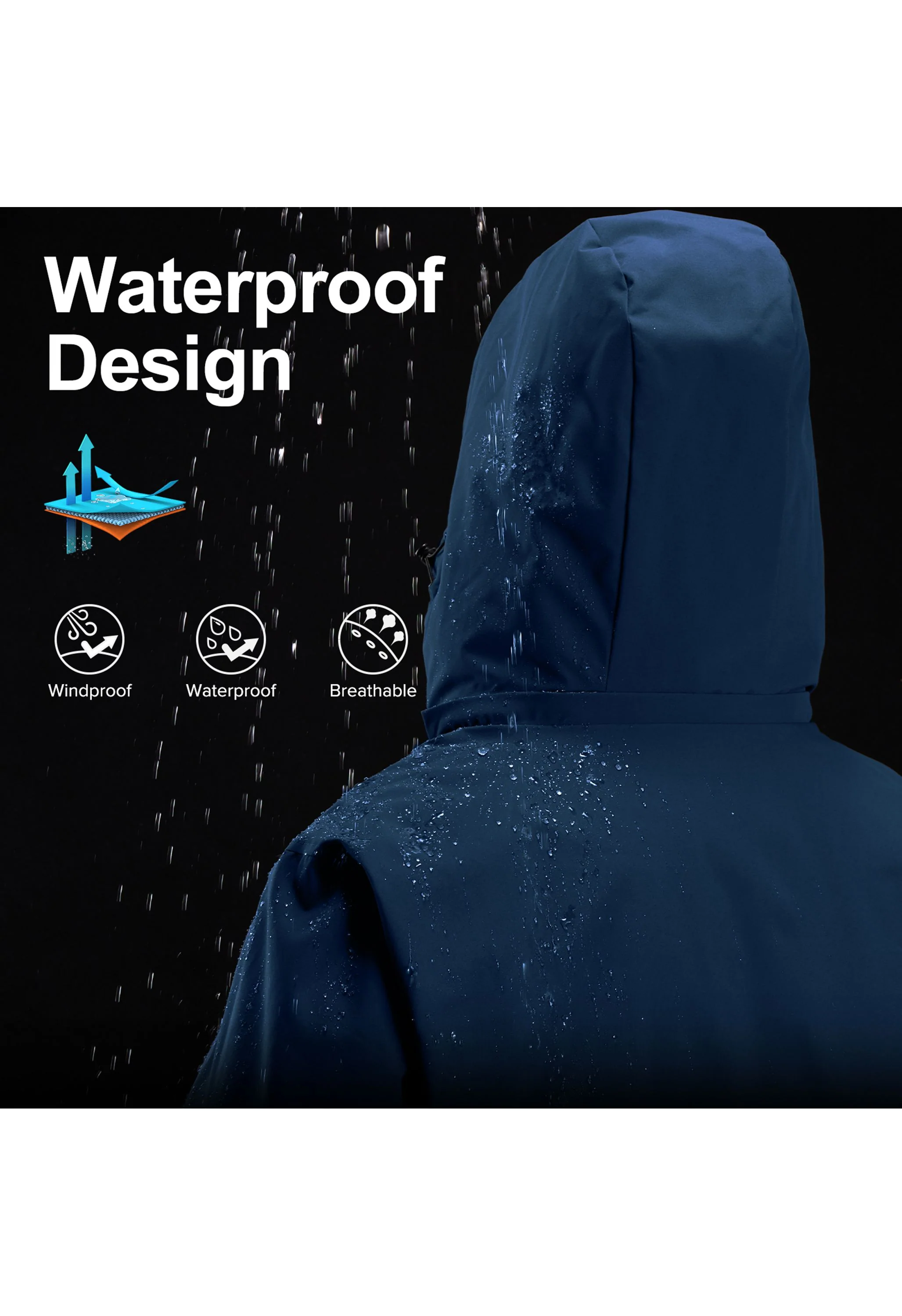 Men's Winter Blue Regular Fit Short Waterproof Windproof Ski Jacket - Image 5
