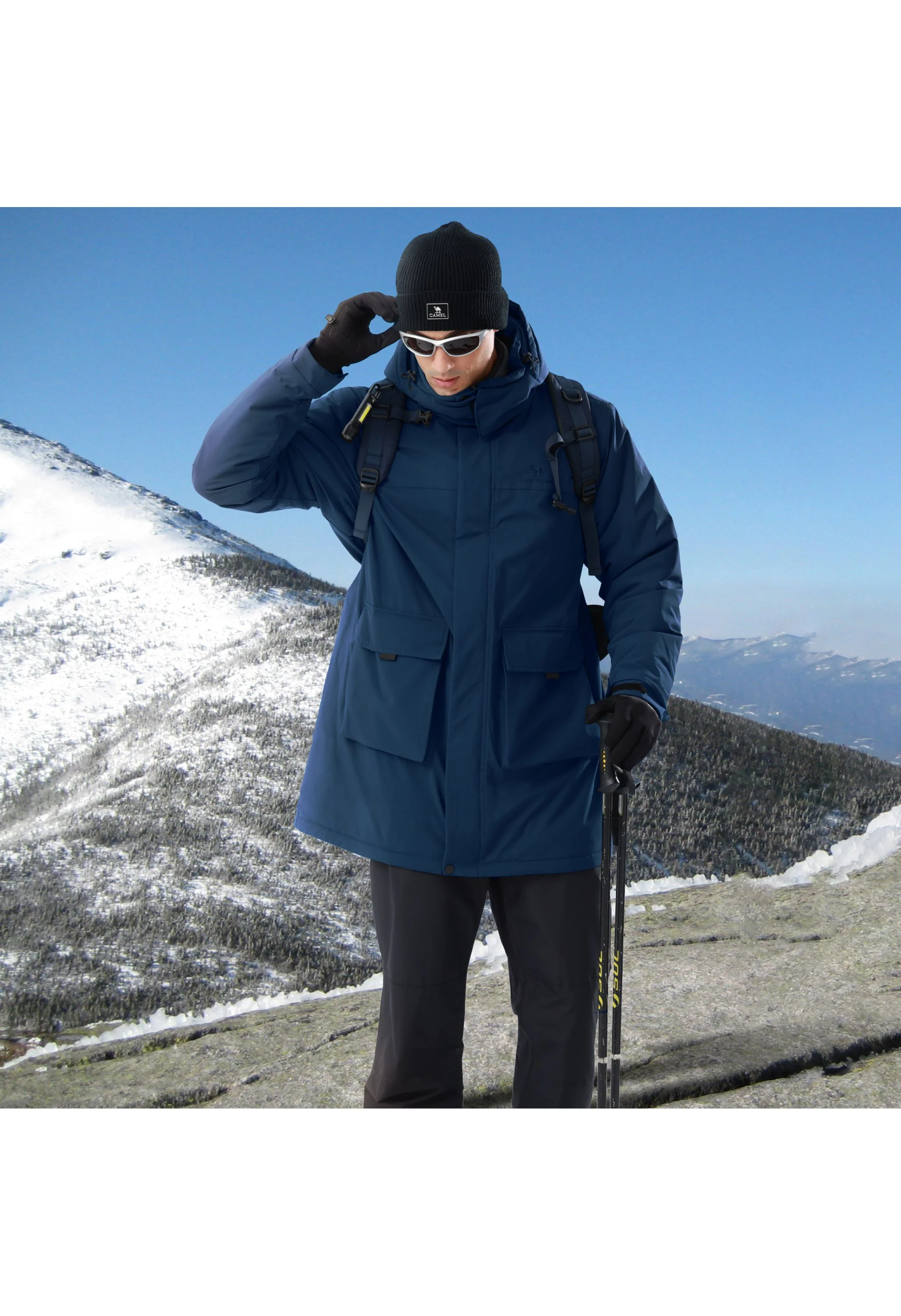 Men's Winter Blue Regular Fit Short Waterproof Windproof Ski Jacket - Image 8