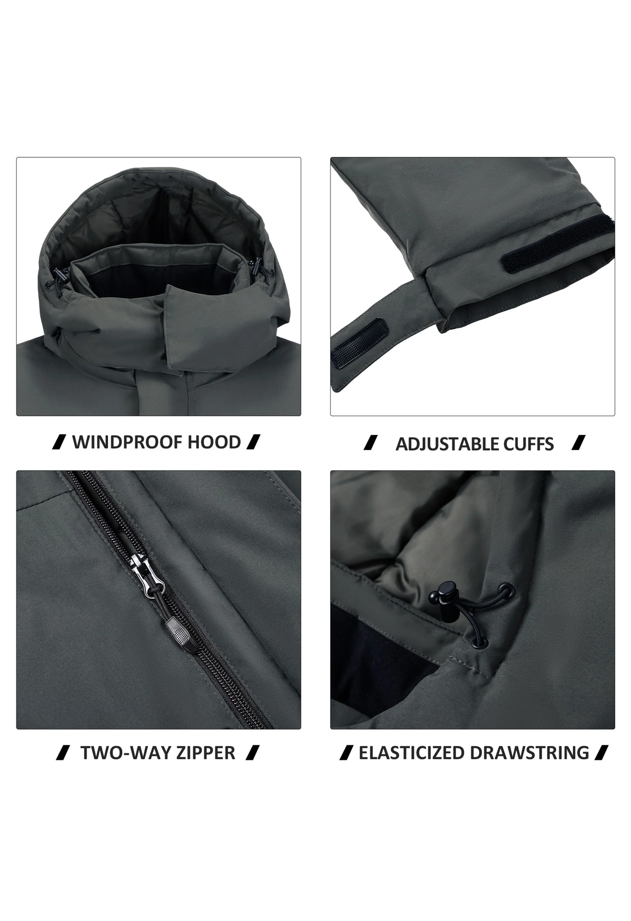Men's Winter Gray Regular Fit Short Waterproof Windproof Ski Jacket - Image 4