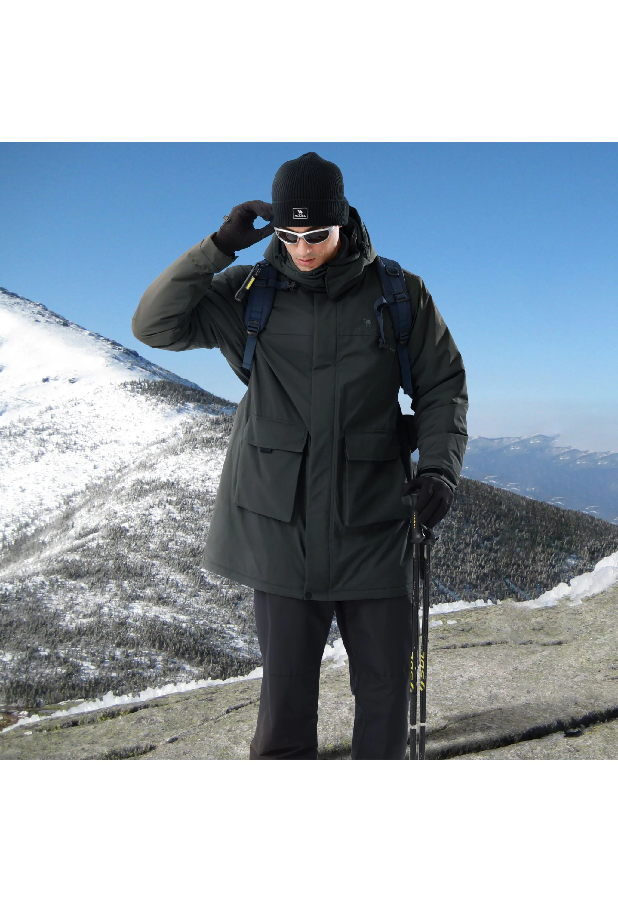 Men's Winter Gray Regular Fit Short Waterproof Windproof Ski Jacket - Image 8