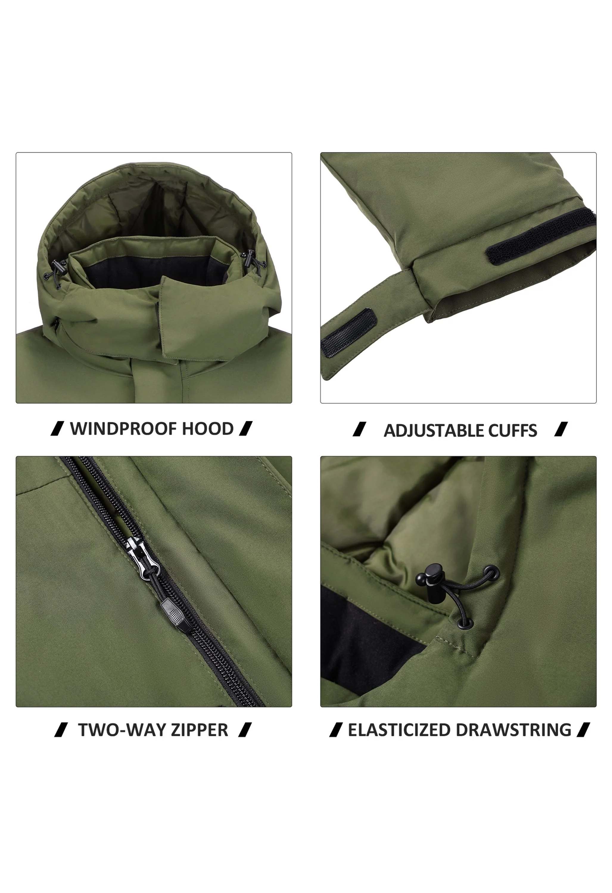 Men's Winter Green Regular Fit Short Waterproof Windproof Ski Jacket - Image 4