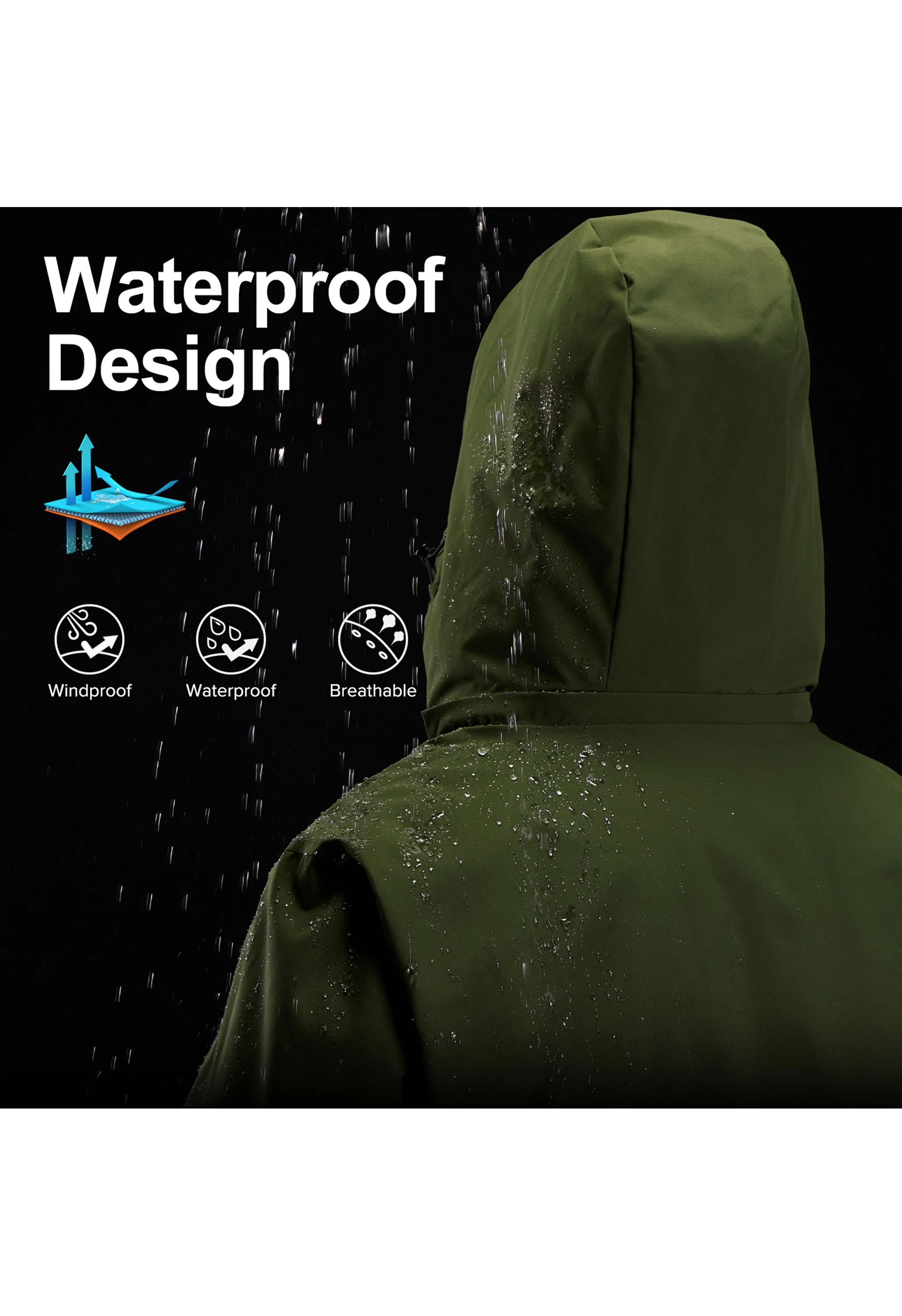 Men's Winter Green Regular Fit Short Waterproof Windproof Ski Jacket - Image 5