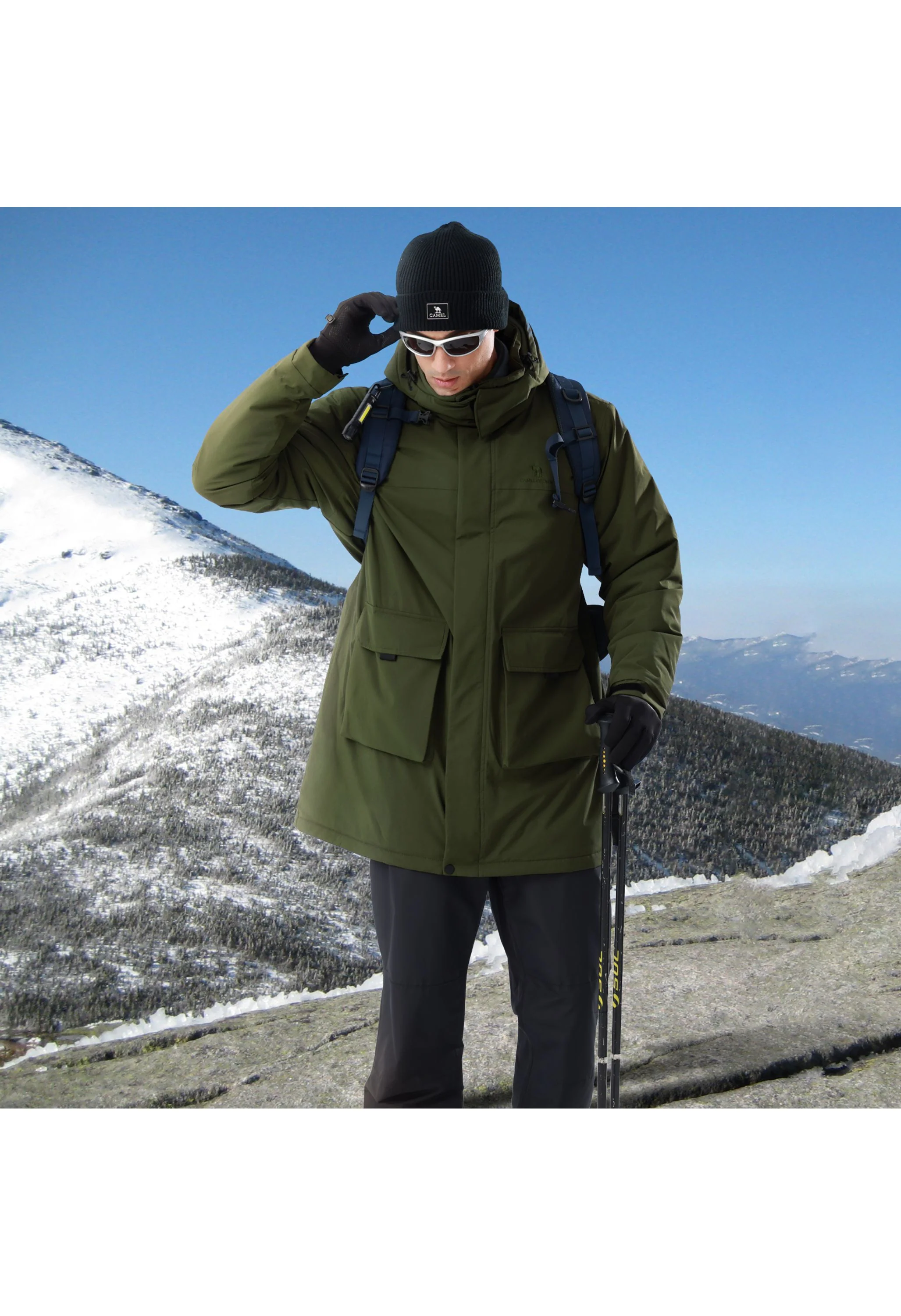 Men's Winter Green Regular Fit Short Waterproof Windproof Ski Jacket - Image 8