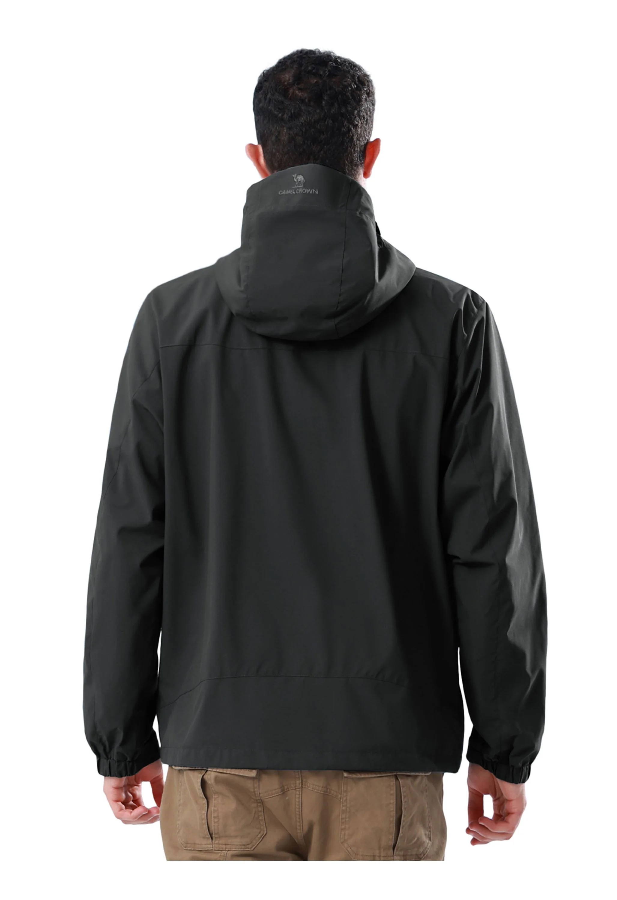 Men's Hiking Black Regular Fit Short Lightweight Waterproof Windproof Jacket - Image 2