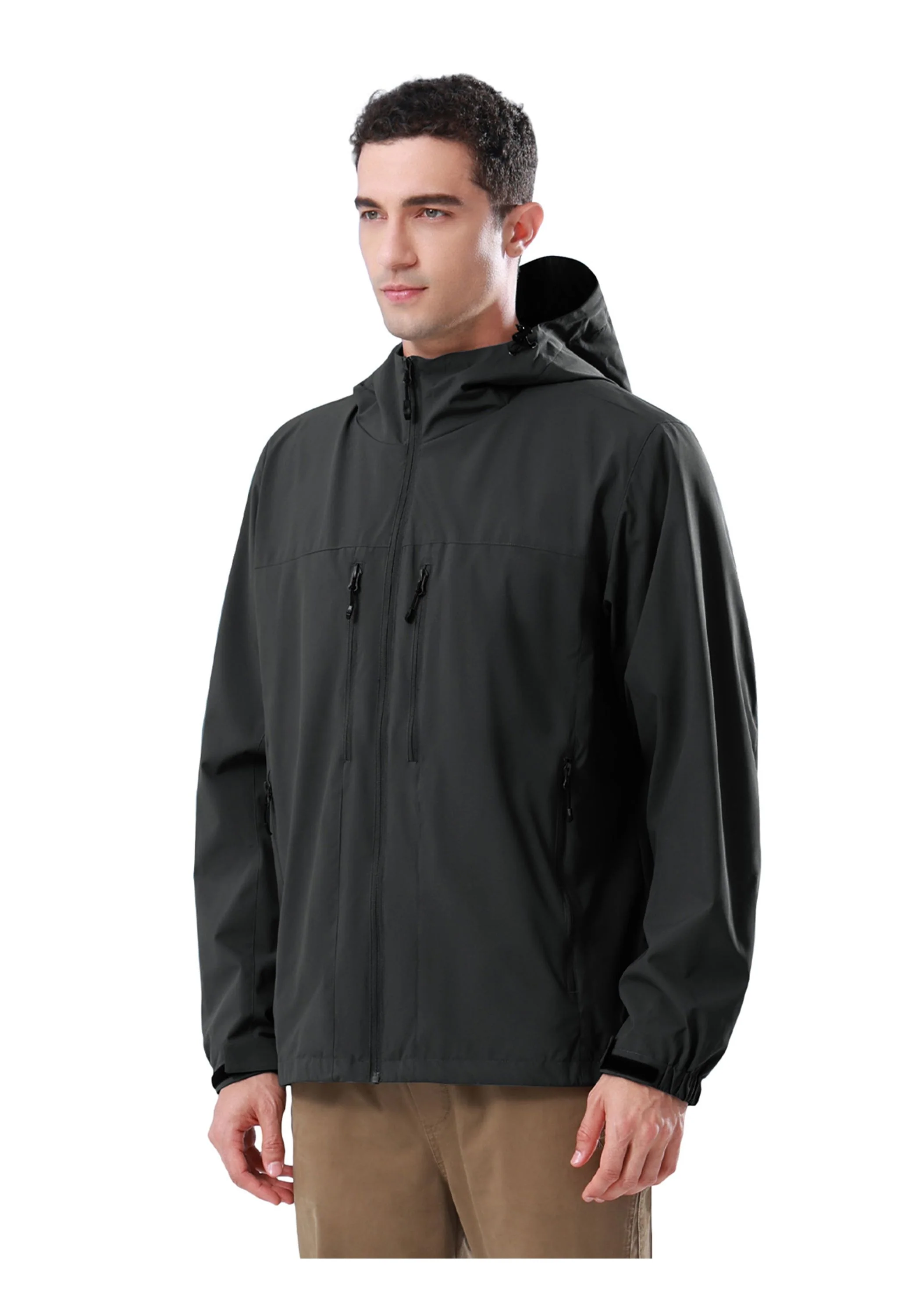 Men's Hiking Black Regular Fit Short Lightweight Waterproof Windproof Jacket - Image 3