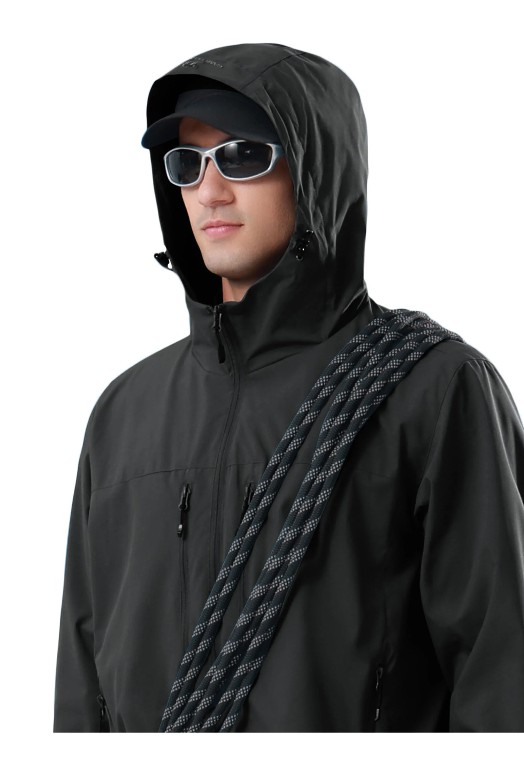 Men's Hiking Black Regular Fit Short Lightweight Waterproof Windproof Jacket - Image 4