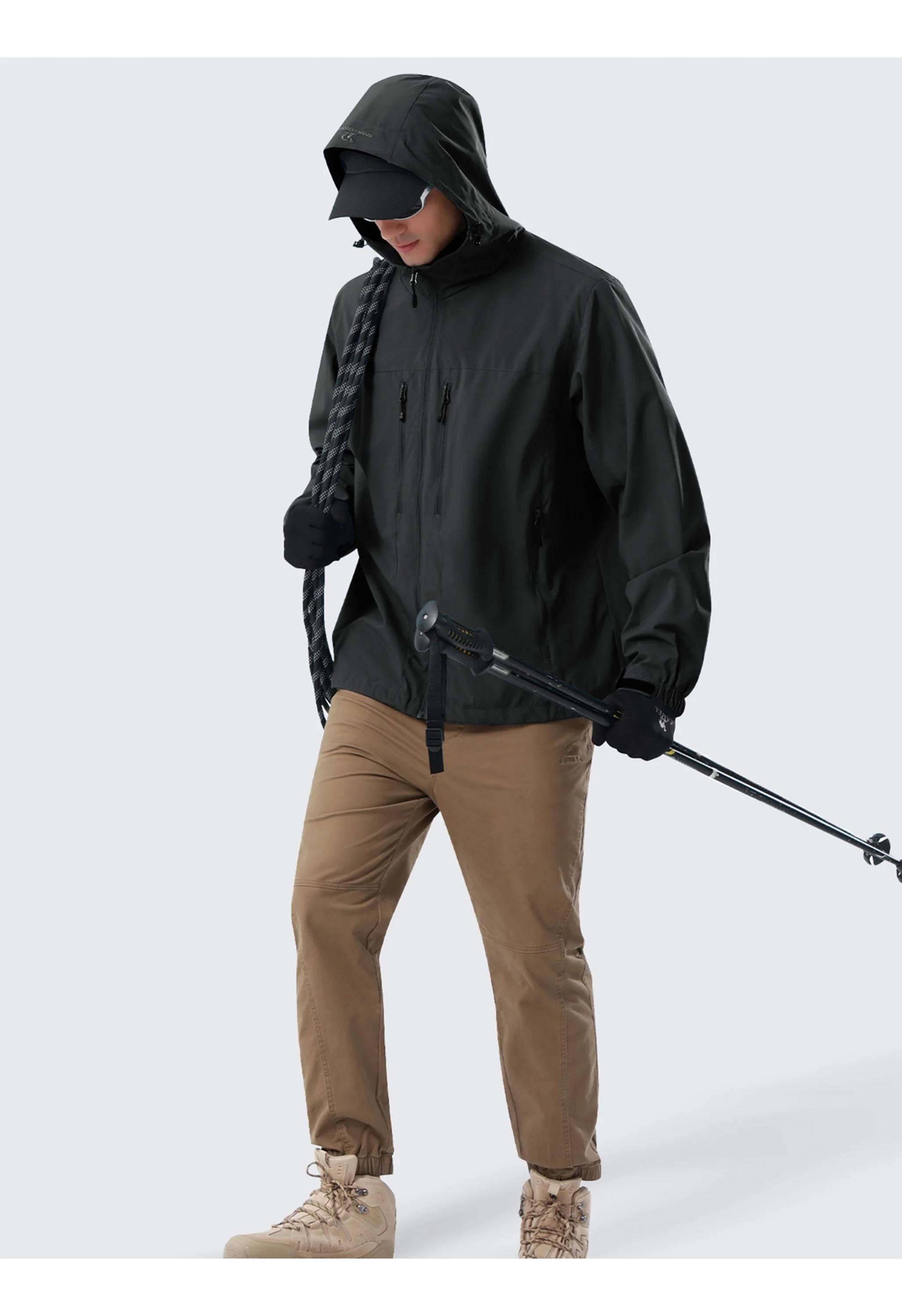 Men's Hiking Black Regular Fit Short Lightweight Waterproof Windproof Jacket - Image 5