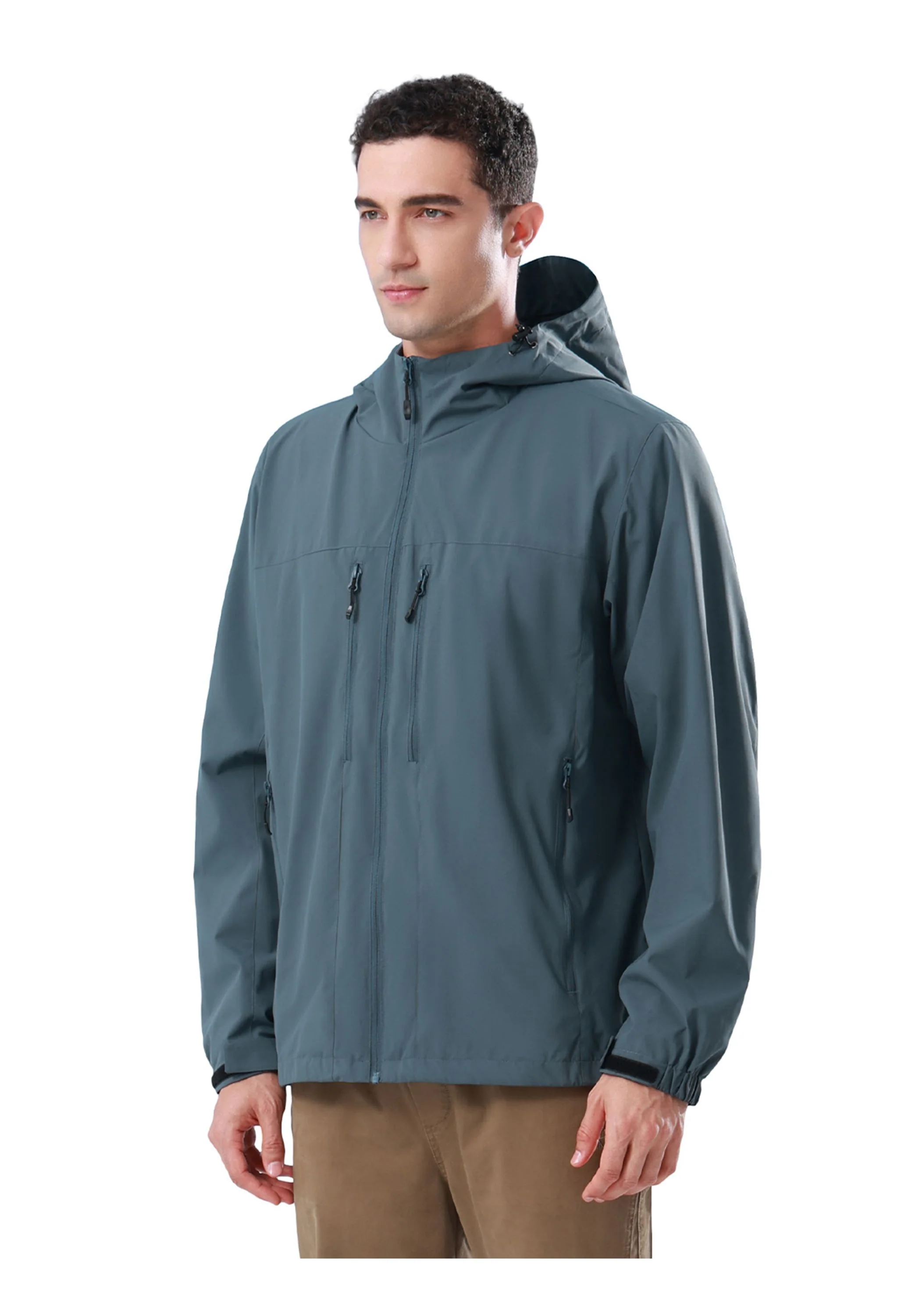 Men's Hiking Gray Regular Fit Short Lightweight Waterproof Windproof Jacket - Image 3