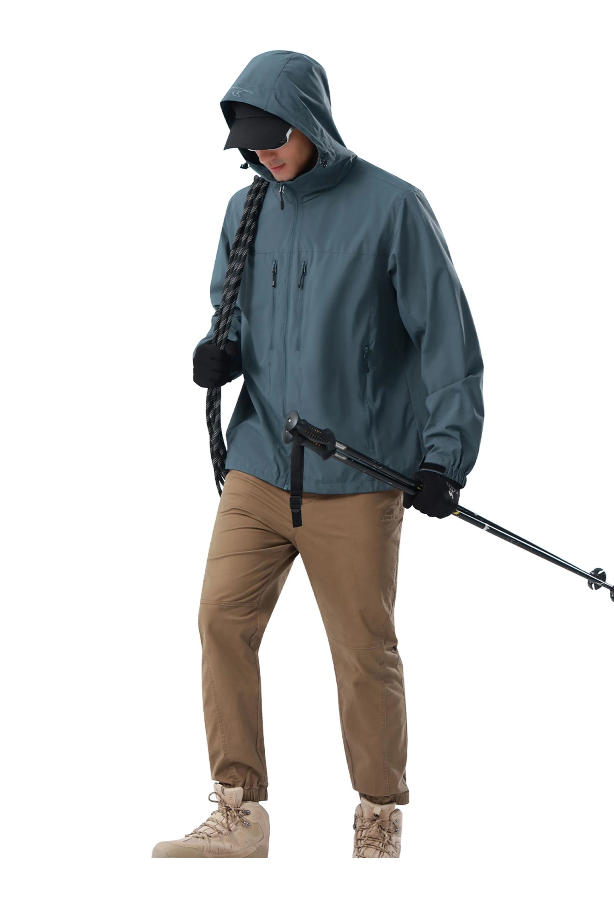 Men's Hiking Gray Regular Fit Short Lightweight Waterproof Windproof Jacket - Image 5