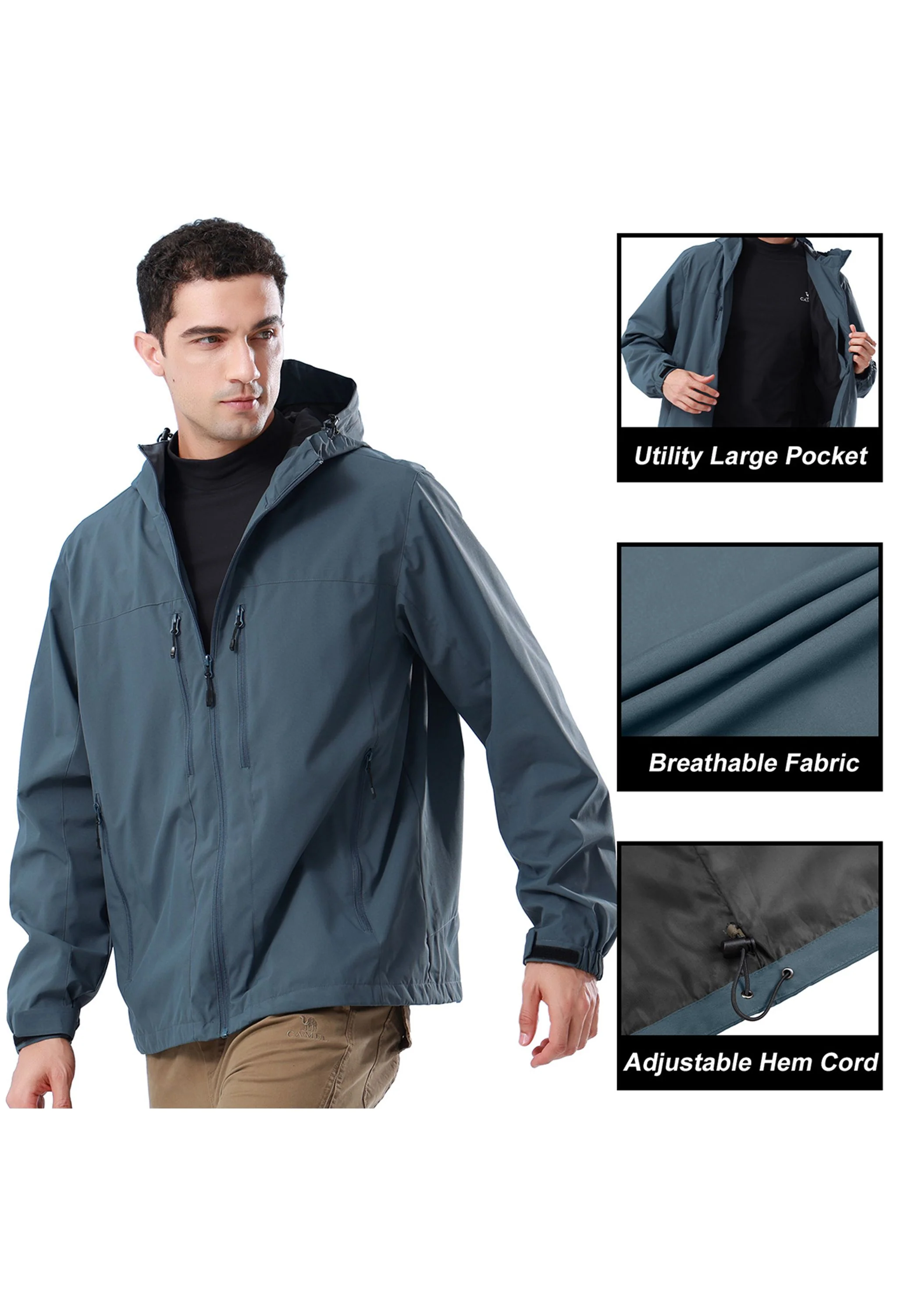 Men's Hiking Gray Regular Fit Short Lightweight Waterproof Windproof Jacket - Image 7