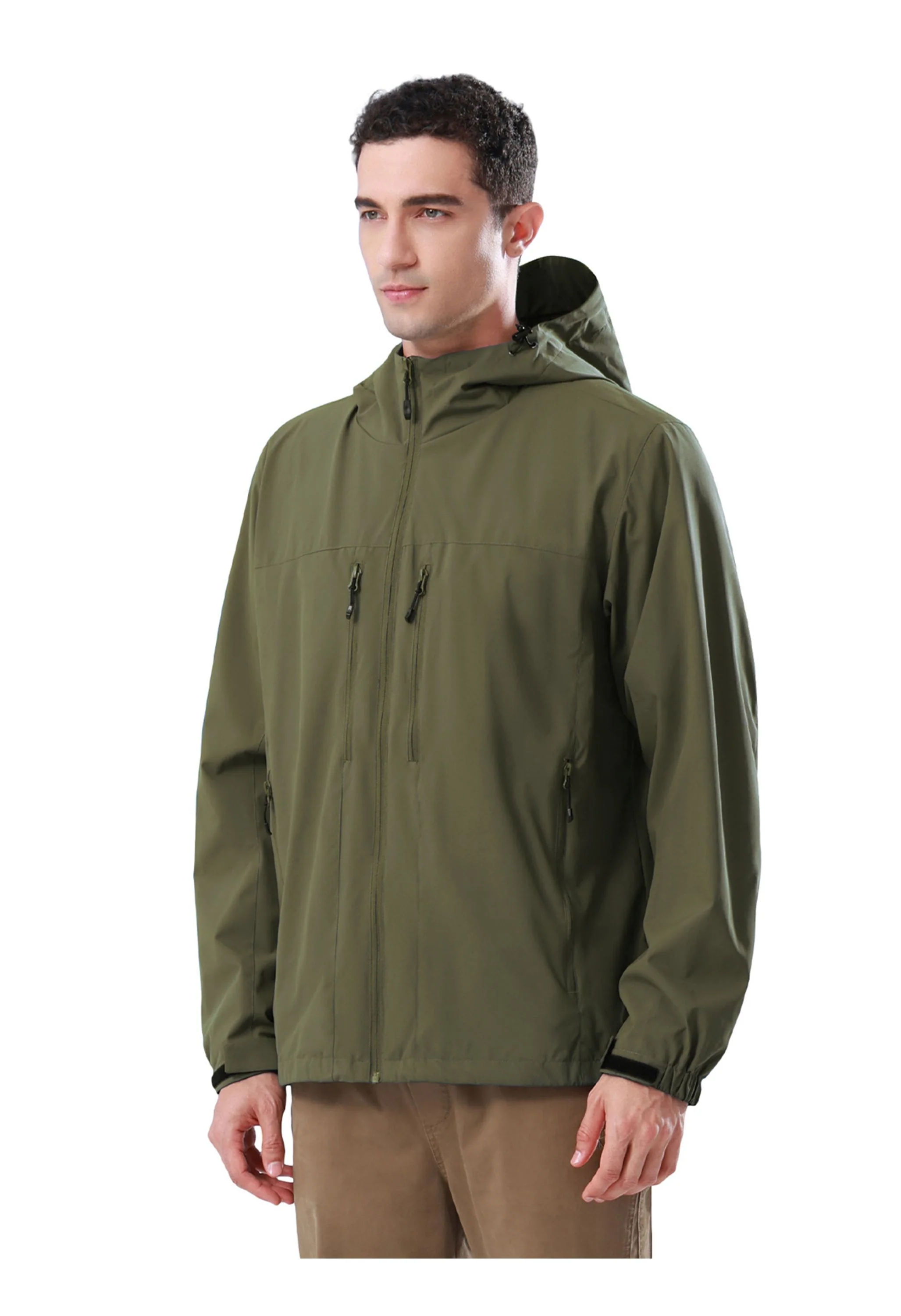 Men's Hiking Green Regular Fit Short Lightweight Waterproof Windproof Jacket - Image 3