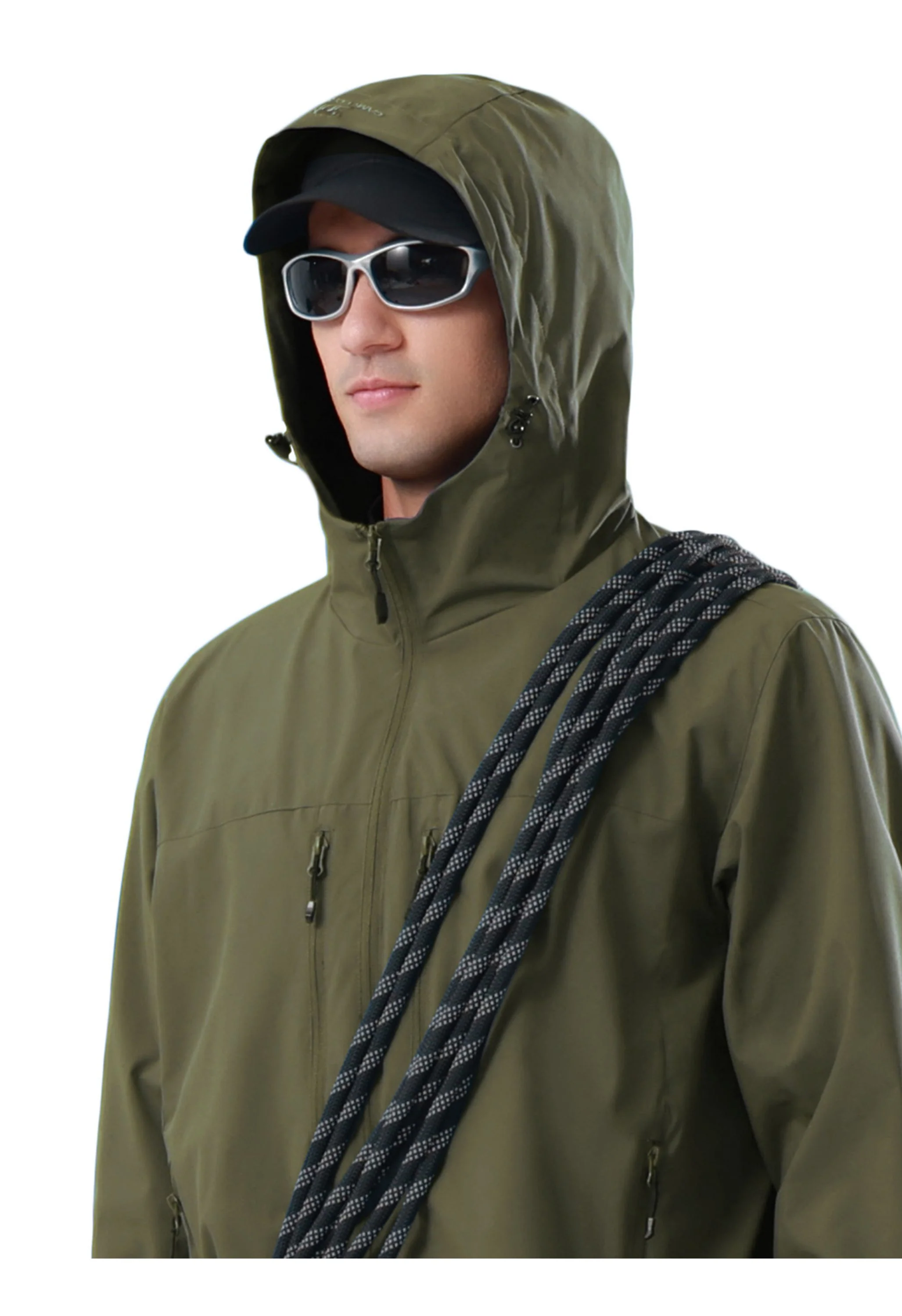 Men's Hiking Green Regular Fit Short Lightweight Waterproof Windproof Jacket - Image 4
