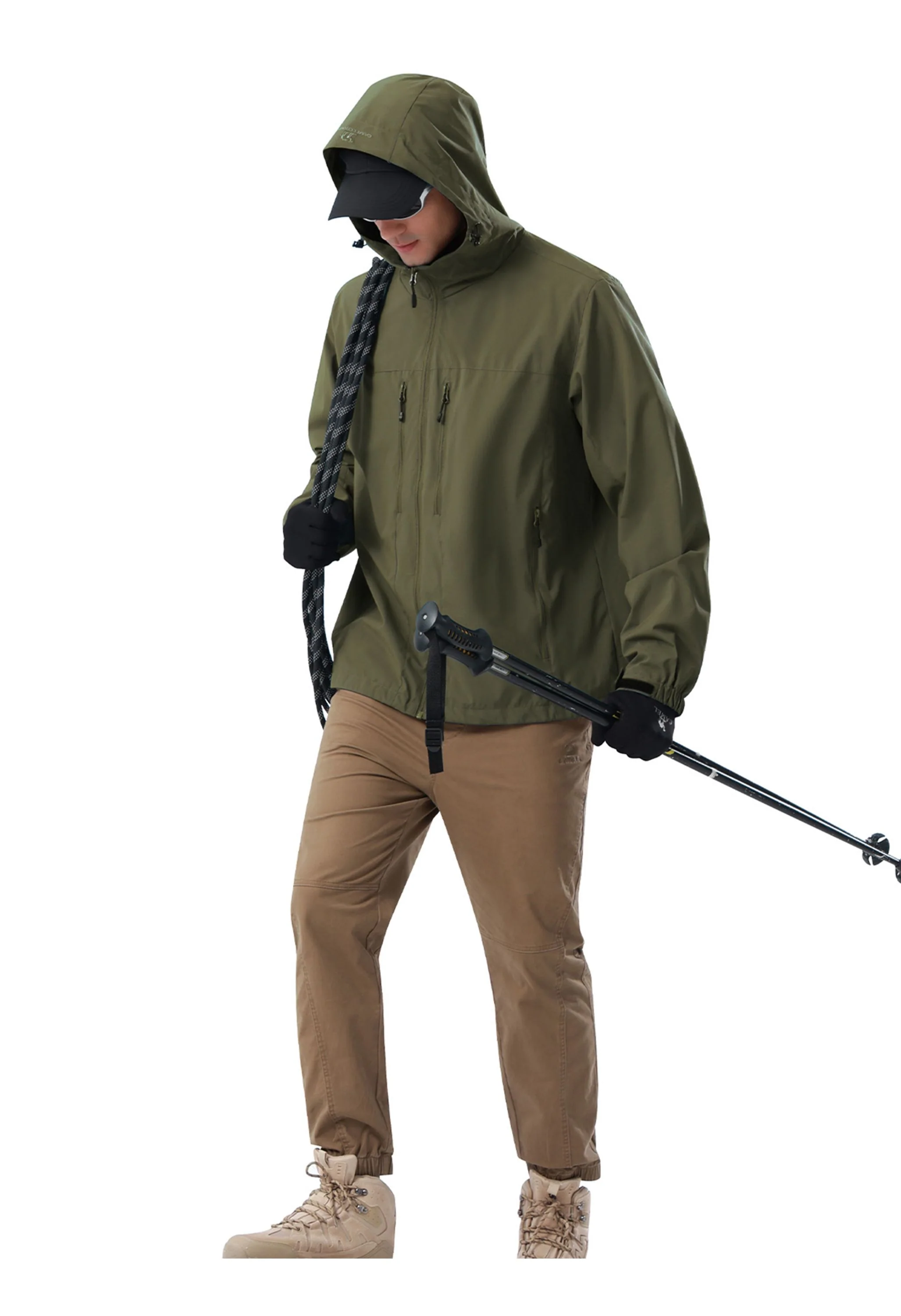 Men's Hiking Green Regular Fit Short Lightweight Waterproof Windproof Jacket - Image 5