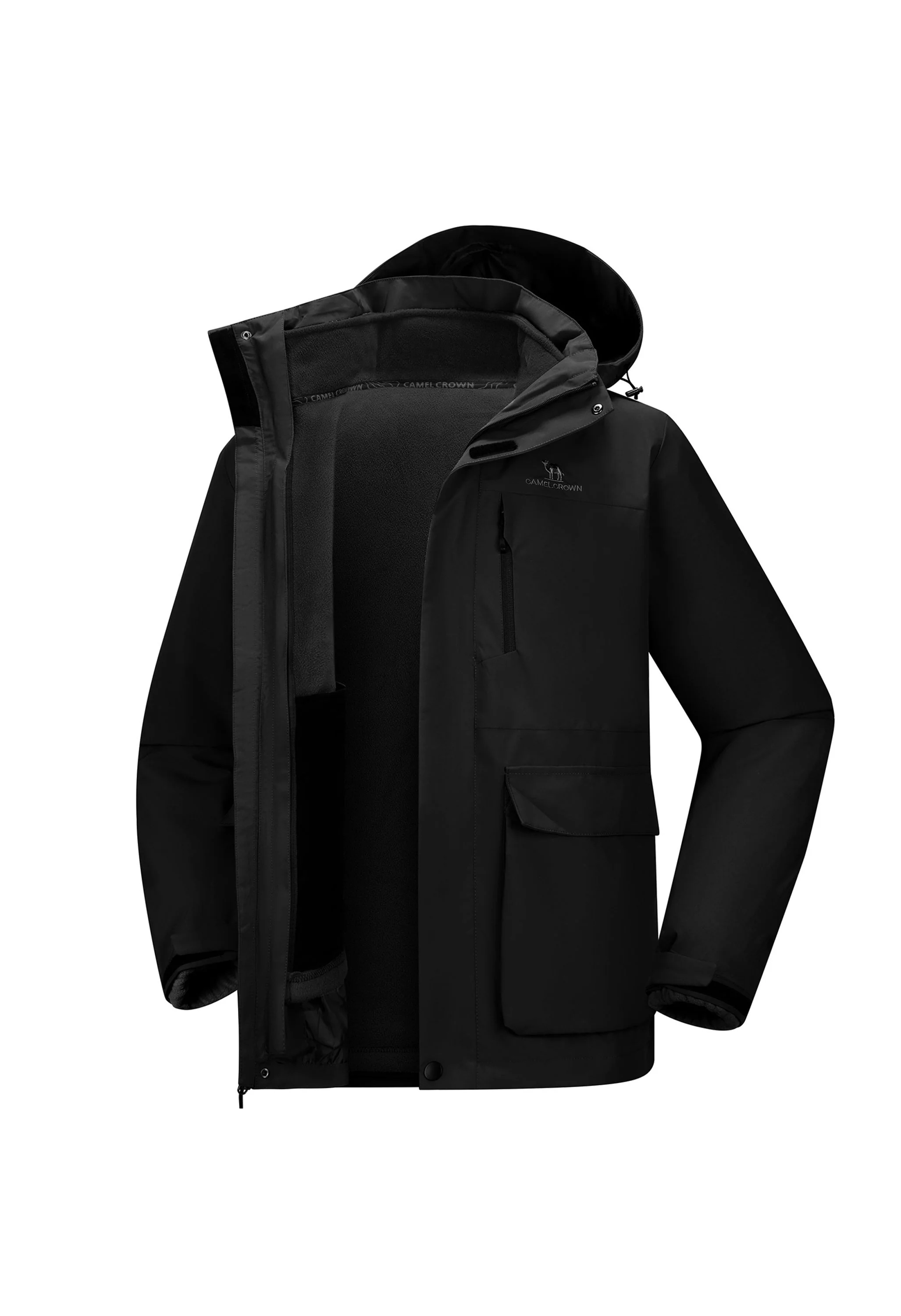 Men's Ski Black Regular Fit Short Waterproof Windproof 3in1 Jacket - Image 3